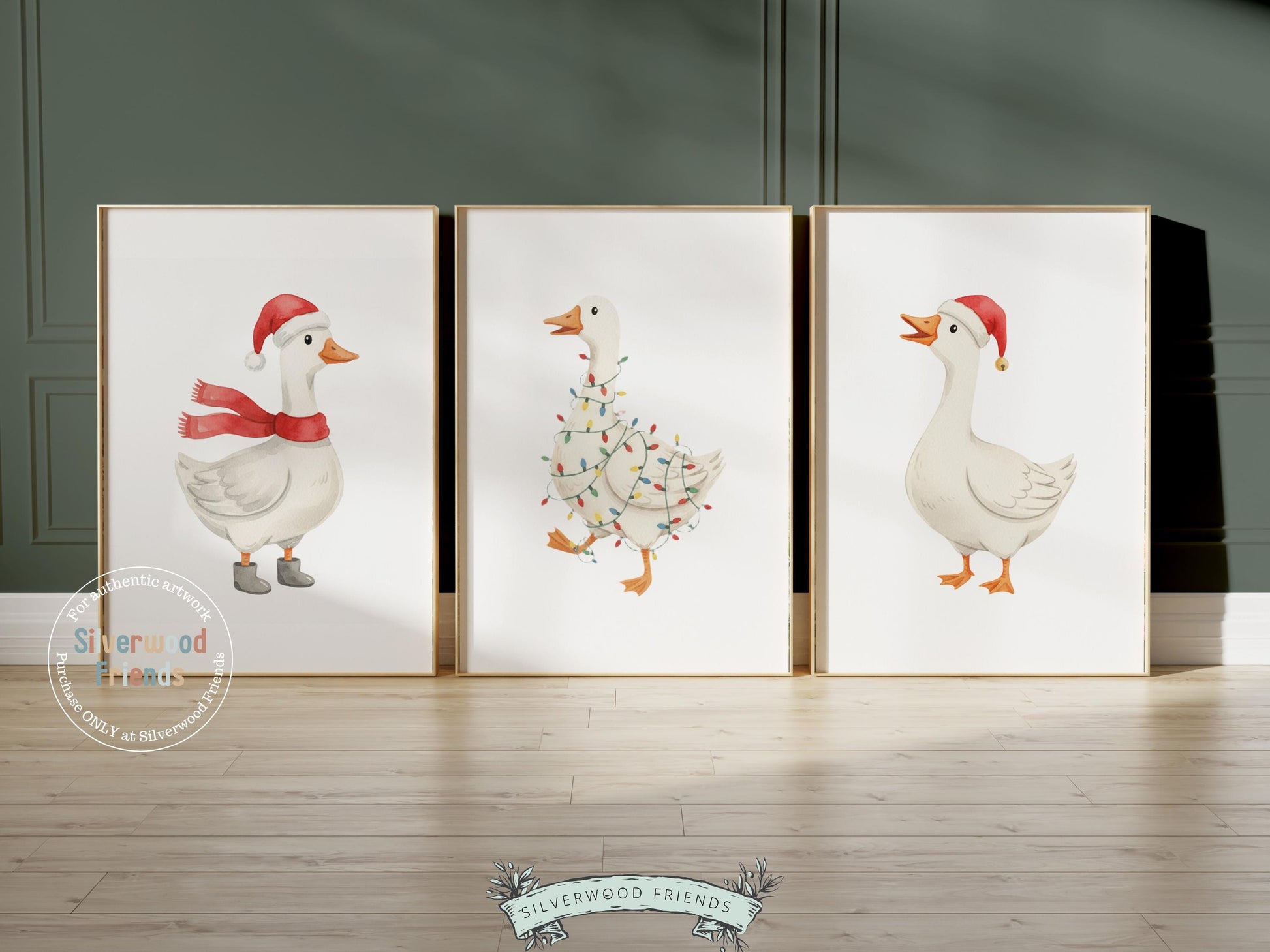 Set of 3 Christmas Duck Nursery Prints, Silly Goose Nursery Decor, Digital Download Print