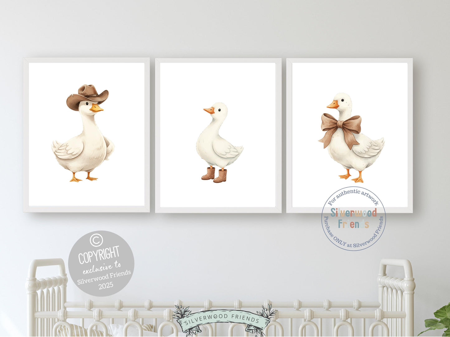 Set of 3 Duck Nursery Prints, Beige Duck Nursery Decor, Gender Neutral Western Nursery Wall Art, Digital Download