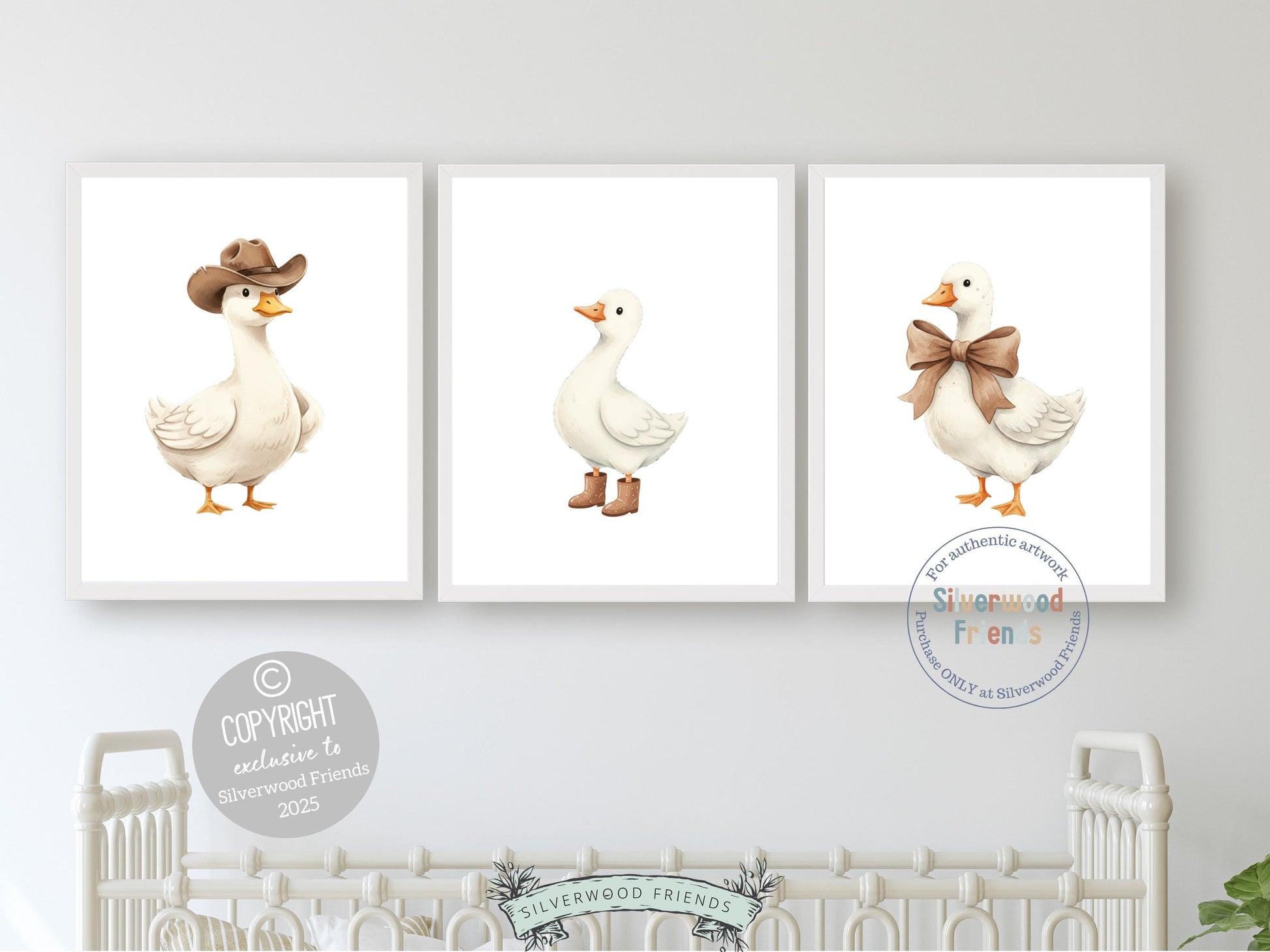 Set of 3 Duck Nursery Prints, Beige Duck Nursery Decor, Gender Neutral Western Nursery Wall Art, Digital Download