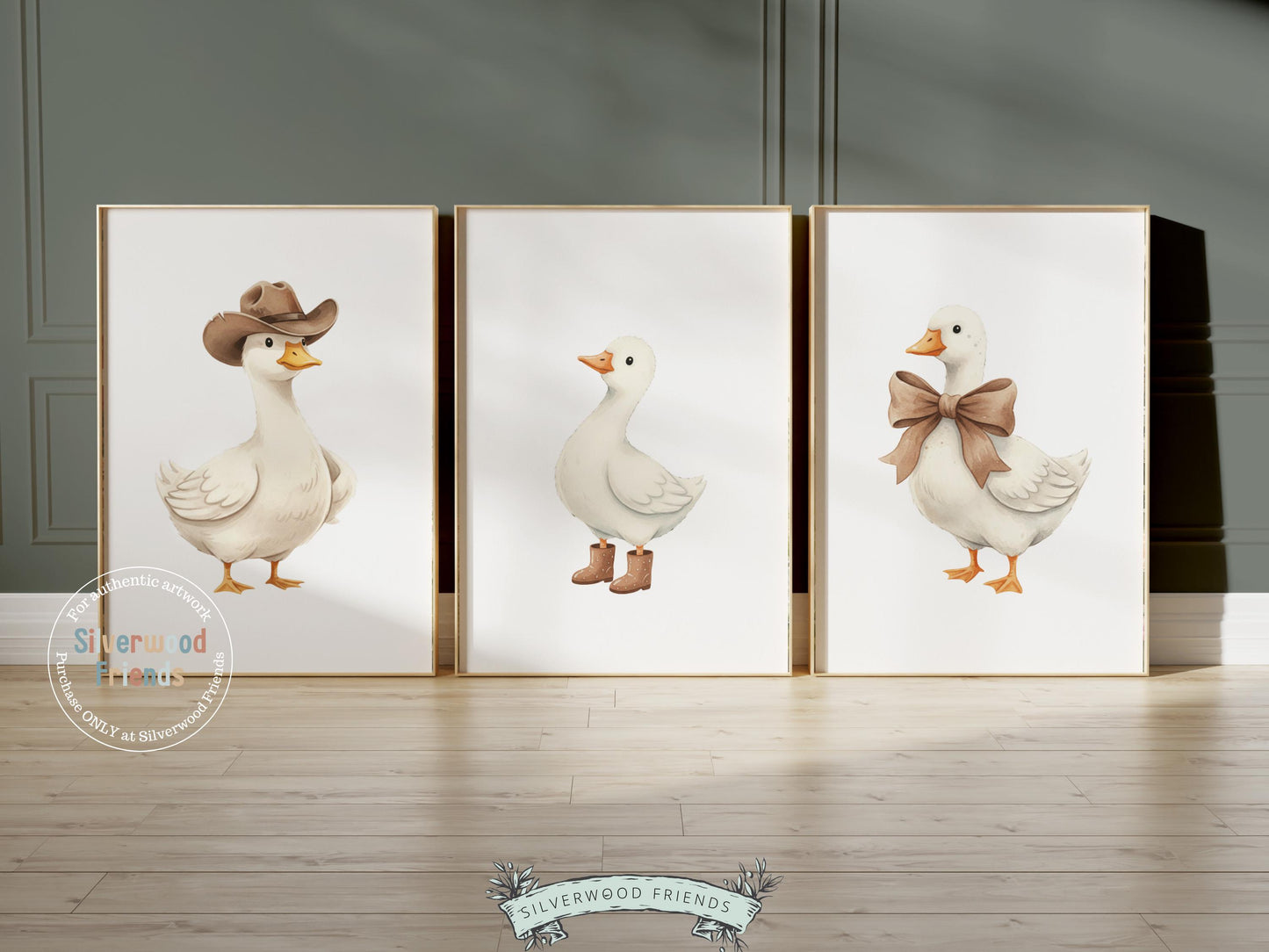 Set of 3 Duck Nursery Prints, Beige Duck Nursery Decor, Gender Neutral Western Nursery Wall Art, Digital Download