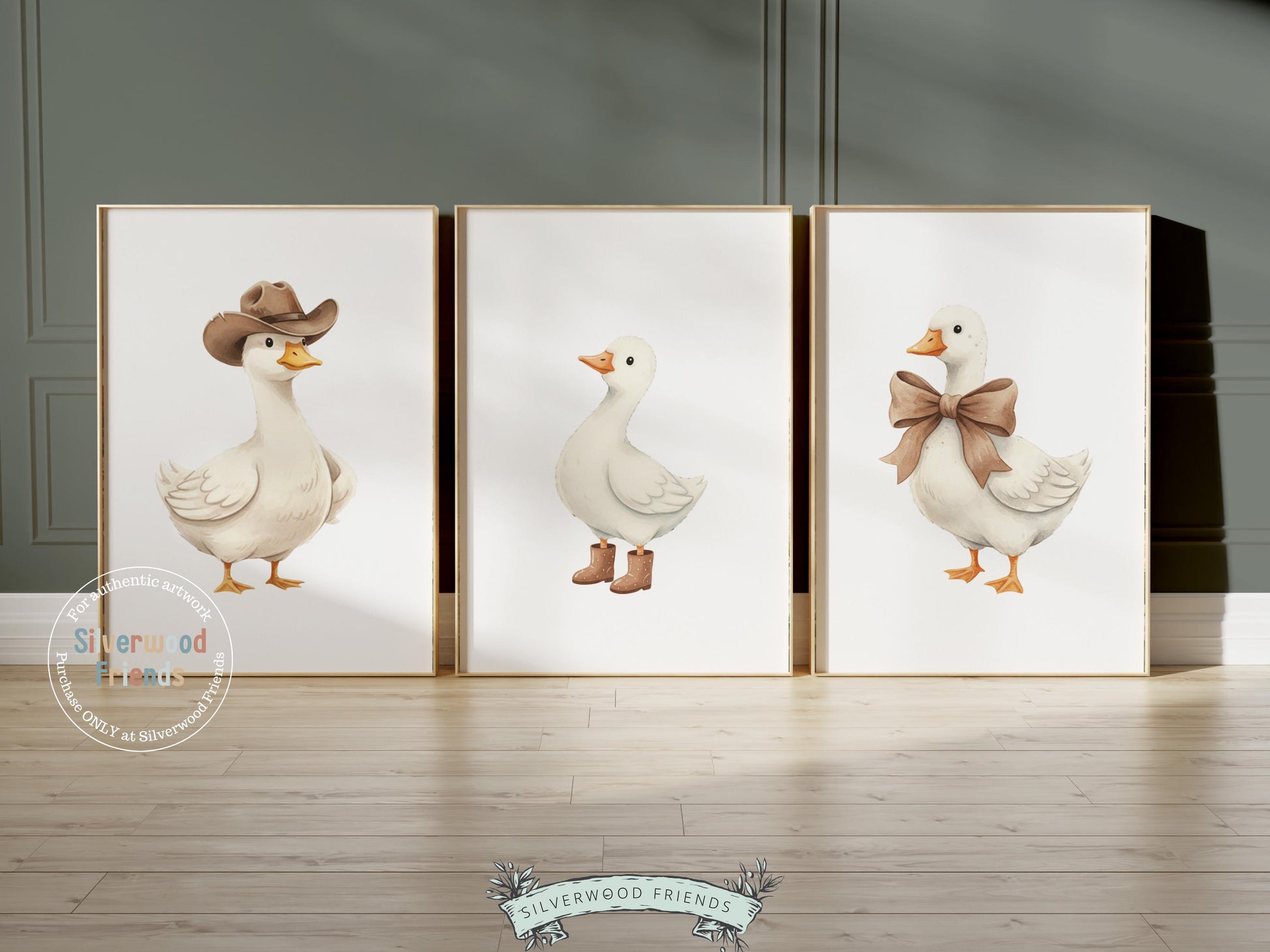 Set of 3 Duck Nursery Prints, Beige Duck Nursery Decor, Gender Neutral Western Nursery Wall Art, Digital Download
