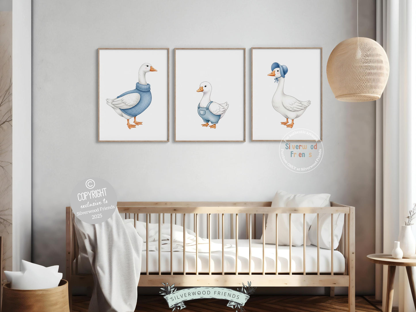 Set of 3 Duck Nursery Prints, Blue Duck Nursery Decor, Gender Neutral Duck Nursery Wall Art, Digital Download