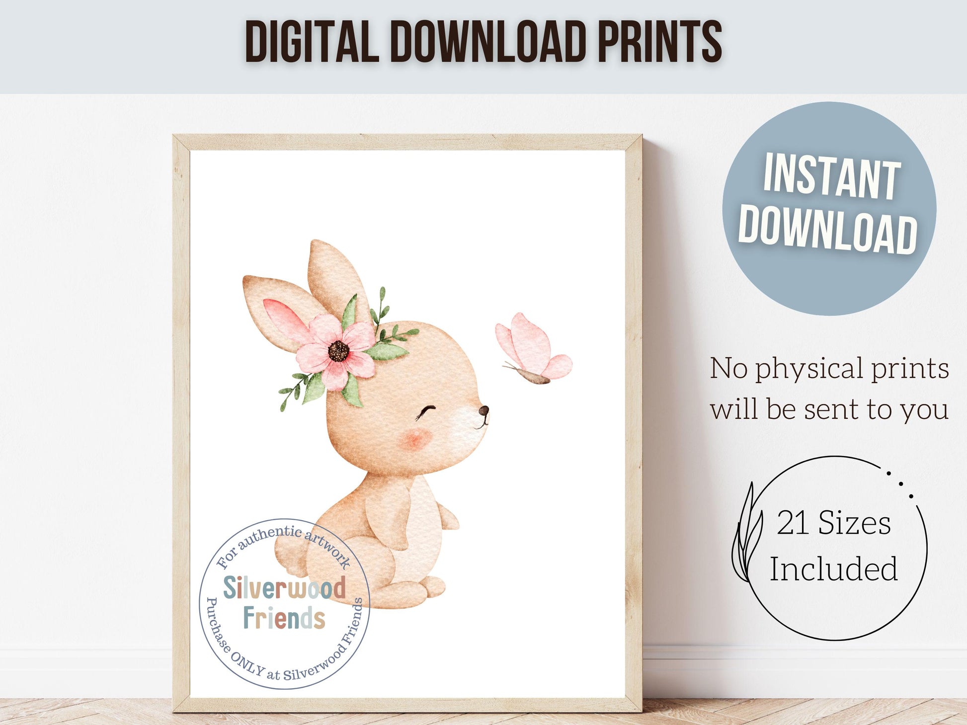 Baby Girls Bunny Nursery Prints, Baby Girl Woodland Bunny Butterfly Nursery Decor, Spring Nursery Wall Art,Easter Decor Poster Digital Print