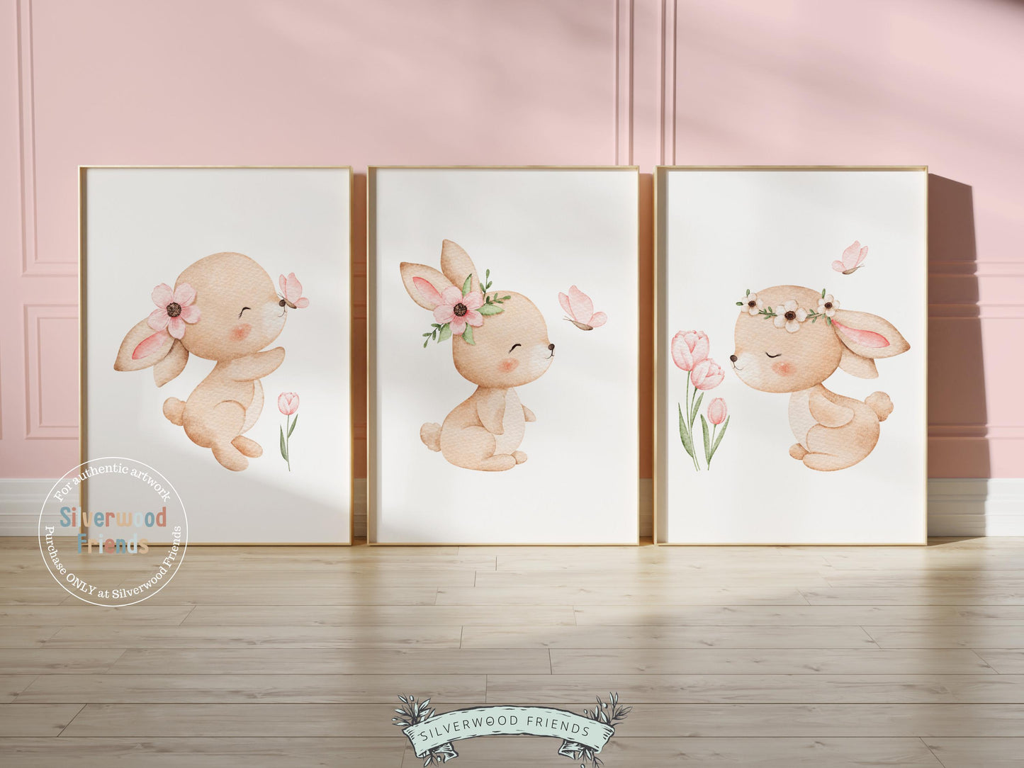 Baby Girls Bunny Nursery Prints, Baby Girl Woodland Bunny Butterfly Nursery Decor, Spring Nursery Wall Art,Easter Decor Poster Digital Print