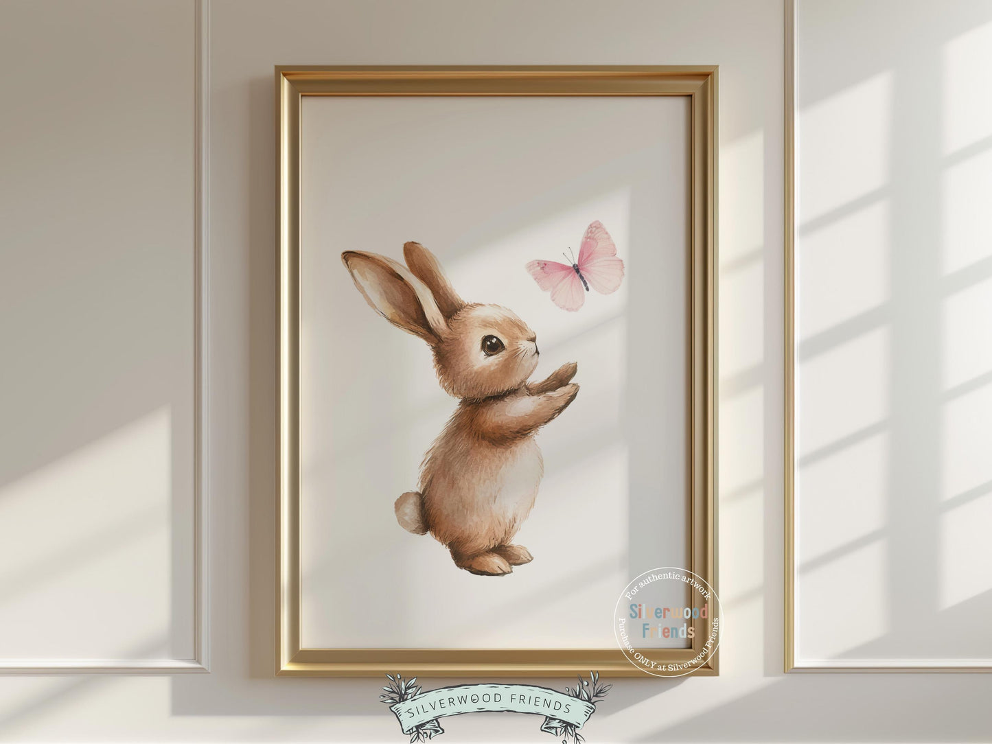 Bunny Nursery Print, Baby Girls Pink Woodland Animal Art (Digital Download)