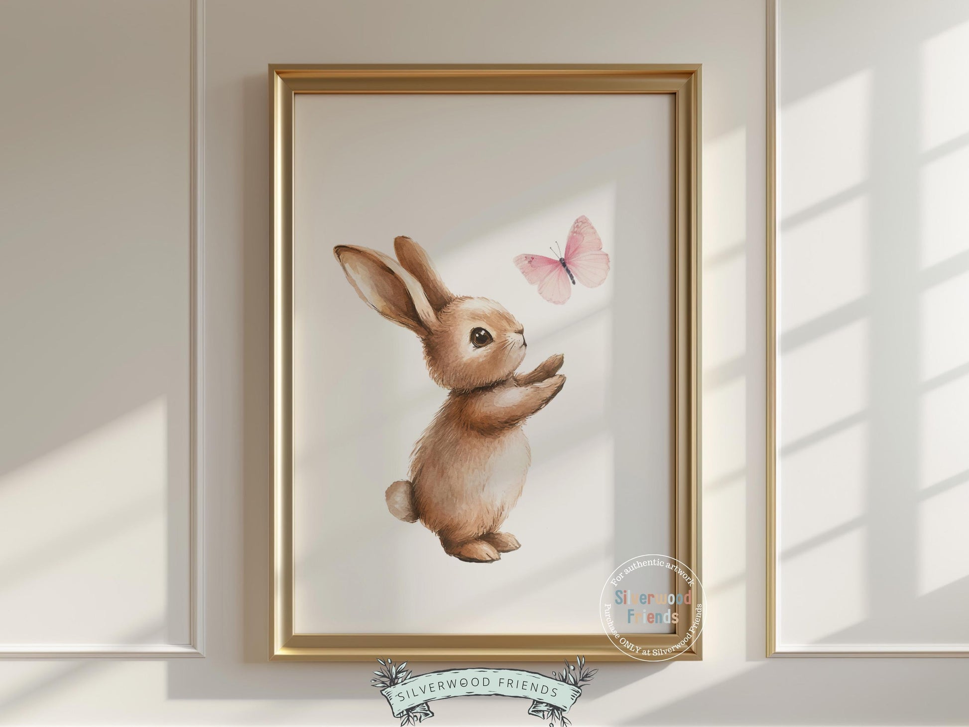 Bunny Nursery Print, Baby Girls Pink Woodland Animal Art (Digital Download)