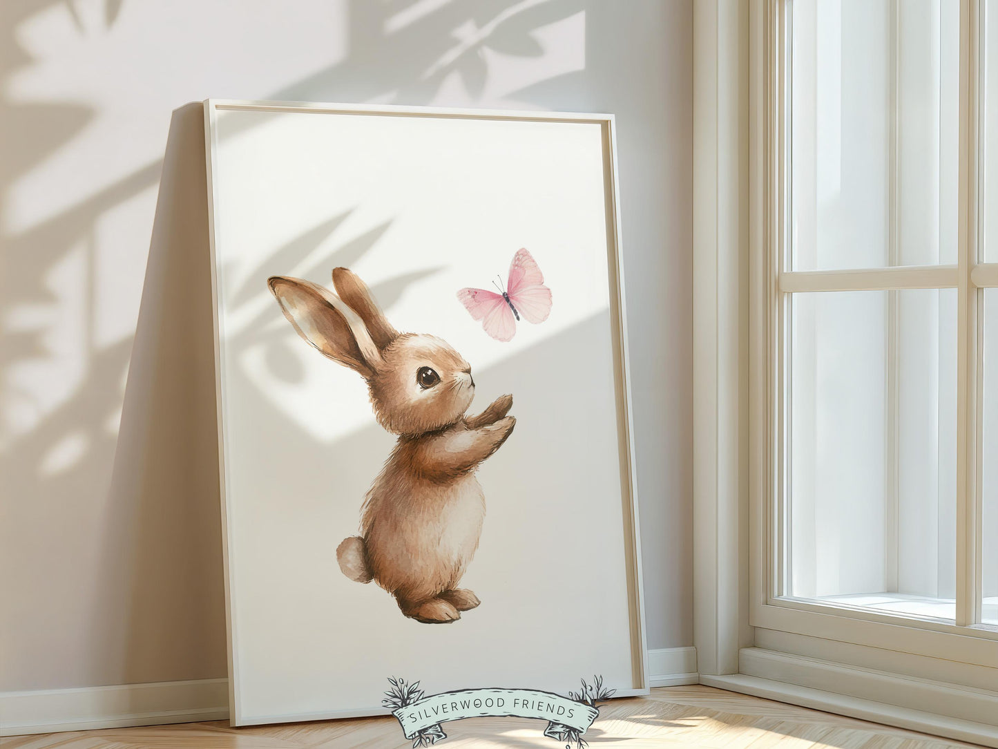 Bunny Nursery Print, Baby Girls Pink Woodland Animal Art (Digital Download)