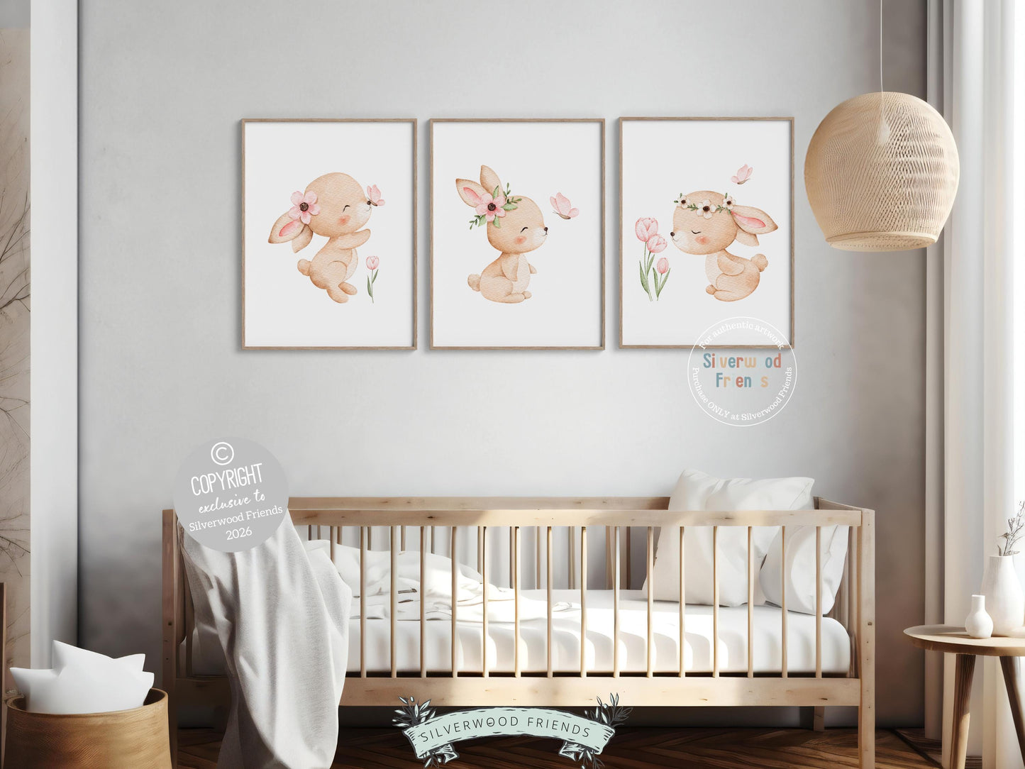 Baby Girls Bunny Nursery Prints, Baby Girl Woodland Bunny Butterfly Nursery Decor, Spring Nursery Wall Art,Easter Decor Poster Digital Print