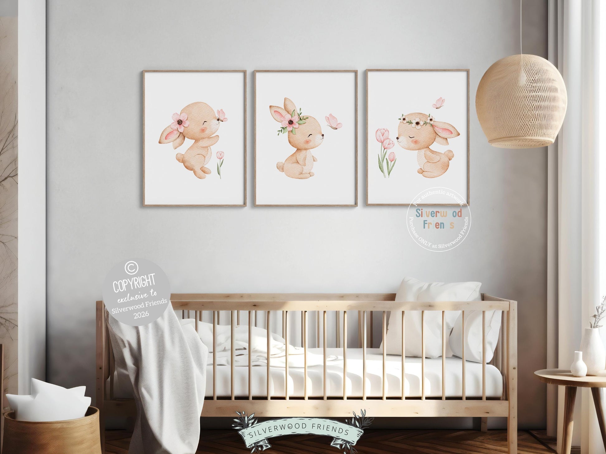 Baby Girls Bunny Nursery Prints, Baby Girl Woodland Bunny Butterfly Nursery Decor, Spring Nursery Wall Art,Easter Decor Poster Digital Print