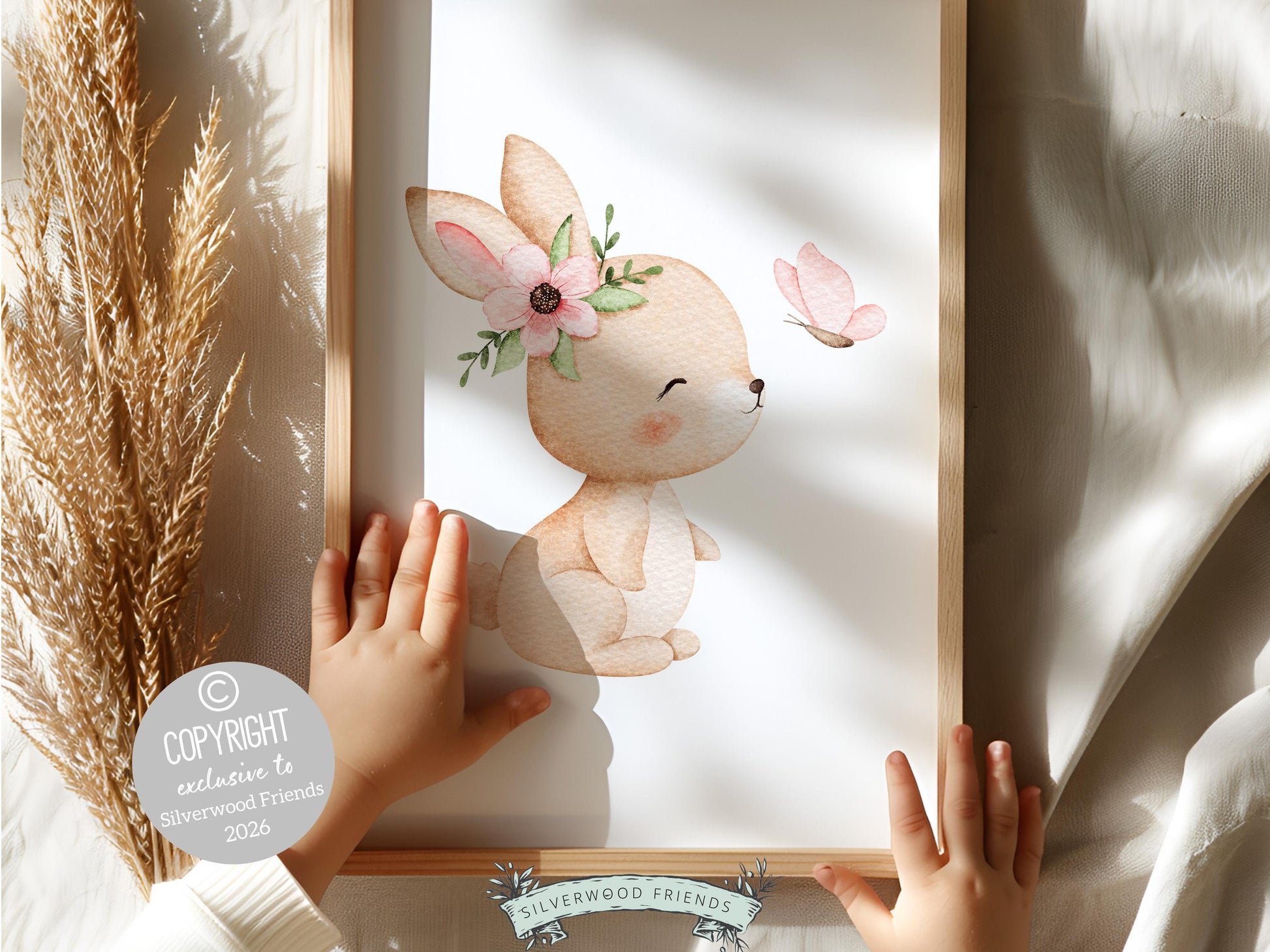 Baby Girls Bunny Nursery Prints, Baby Girl Woodland Bunny Butterfly Nursery Decor, Spring Nursery Wall Art,Easter Decor Poster Digital Print