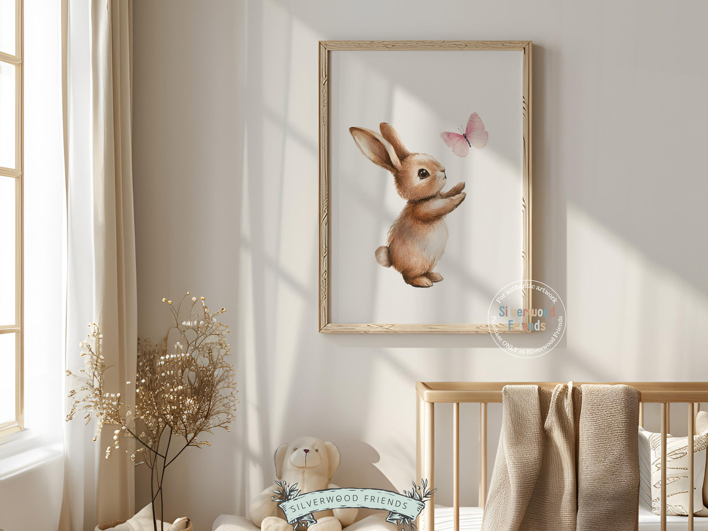 Bunny Nursery Print, Baby Girls Pink Woodland Animal Art (Digital Download)
