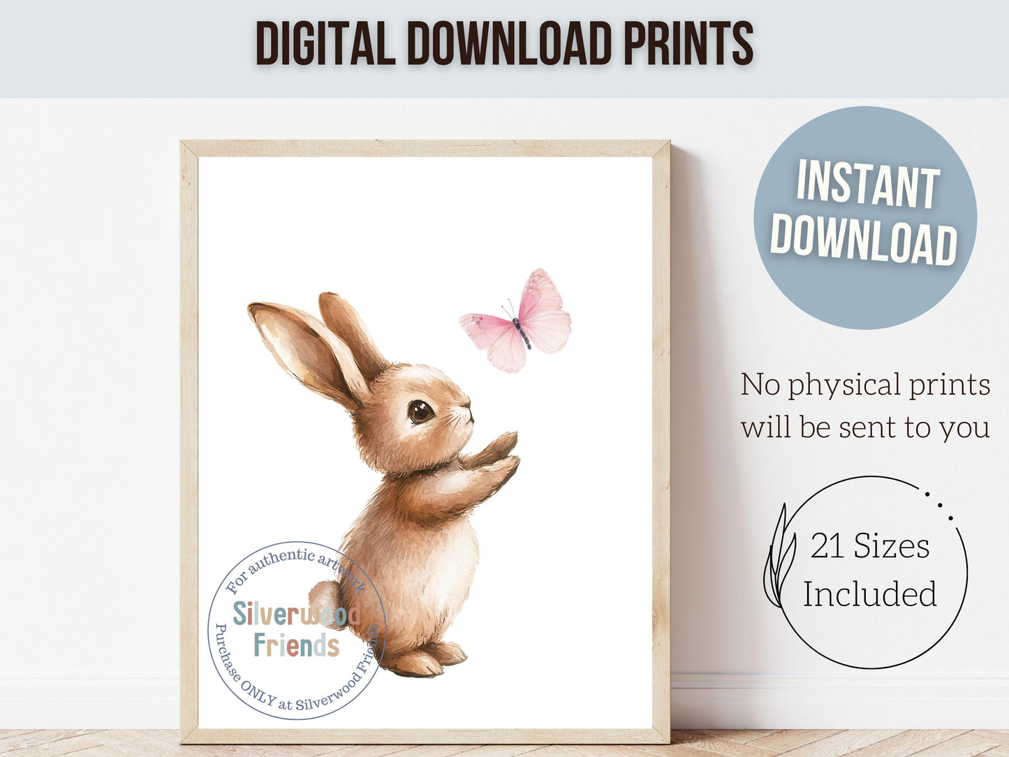 Bunny Nursery Print, Baby Girls Pink Woodland Animal Art (Digital Download)