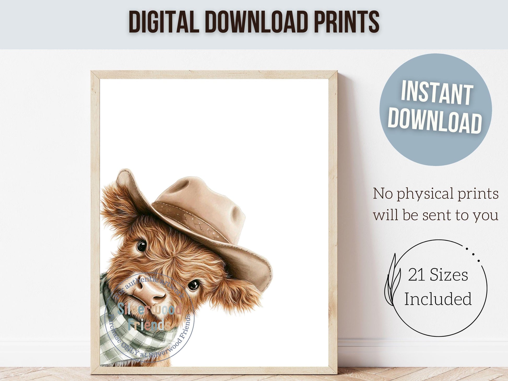 Peeking Baby Highland Cow Nursery Prints, Sage Green Highland Cow Twin Nursery Decor, Cowboy Western Nursery Wall Art Digital Print Gift