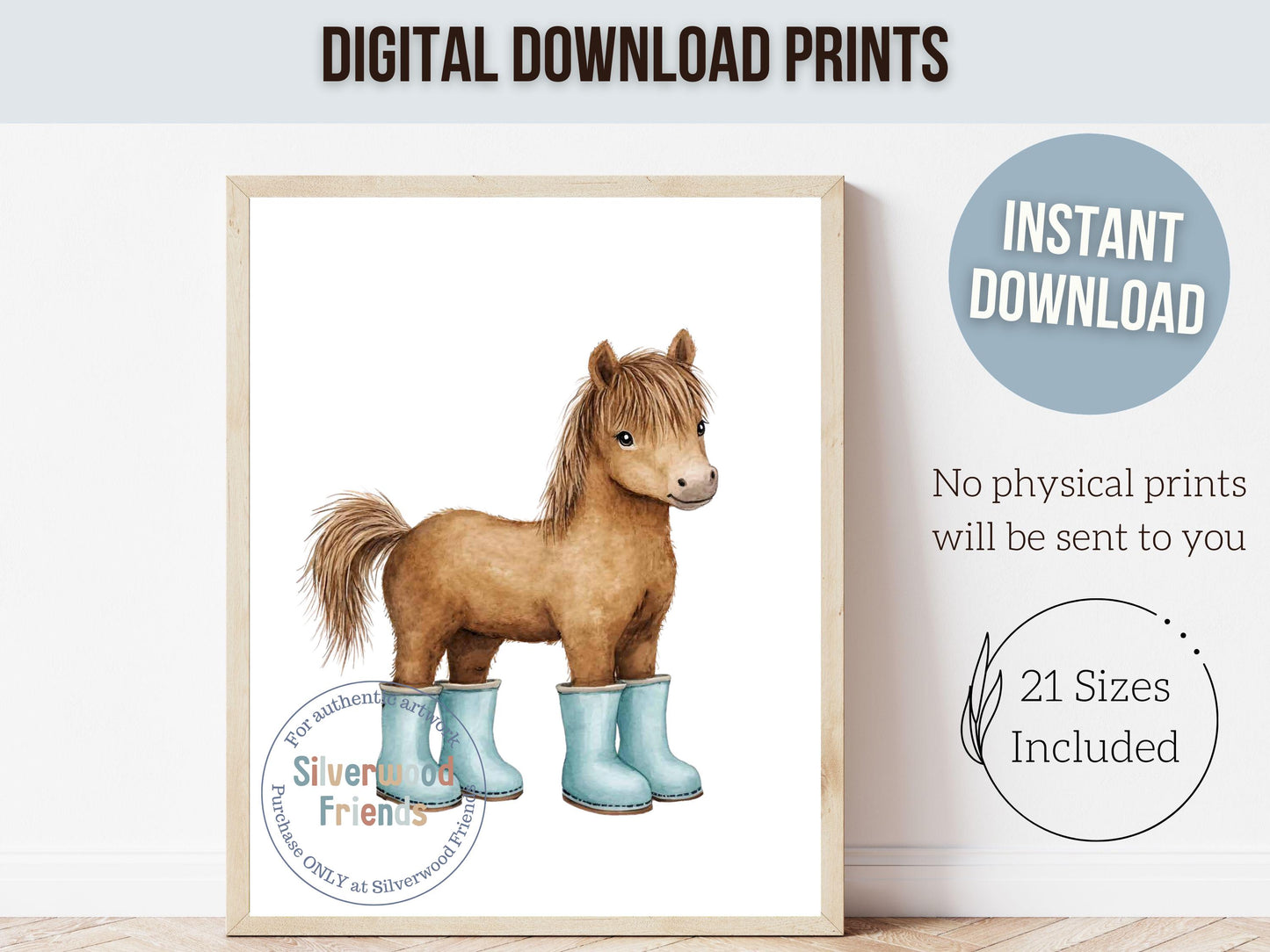 Baby Farm Animal Prints, Blue Farmyard Animal Nursery Decor (Digital Print)