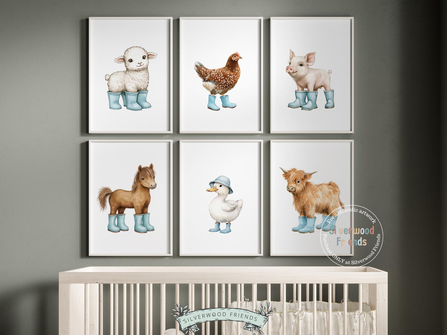 Baby Farm Animal Prints, Blue Farmyard Animal Nursery Decor (Digital Print)