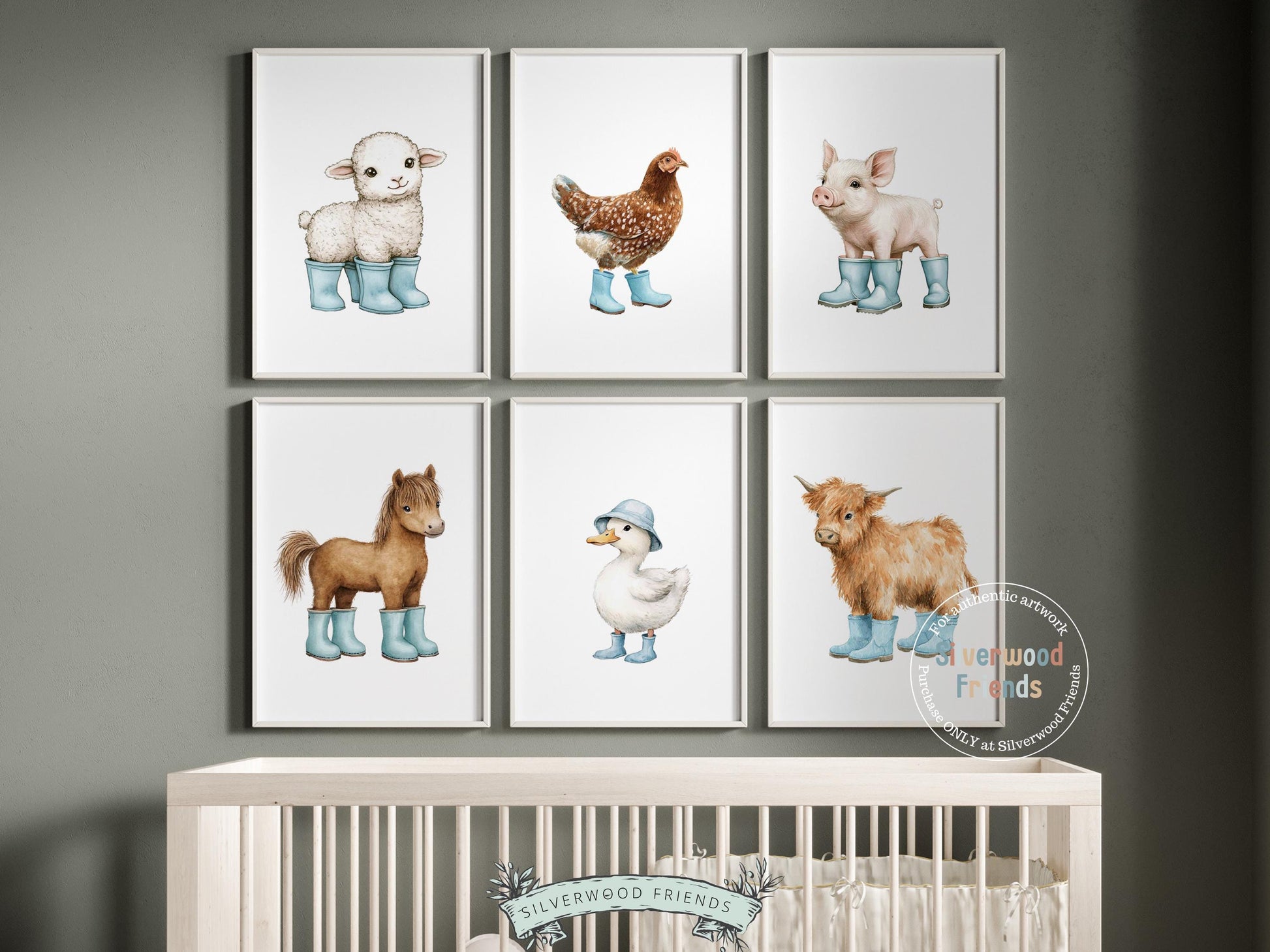 Baby Farm Animal Prints, Blue Farmyard Animal Nursery Decor (Digital Print)