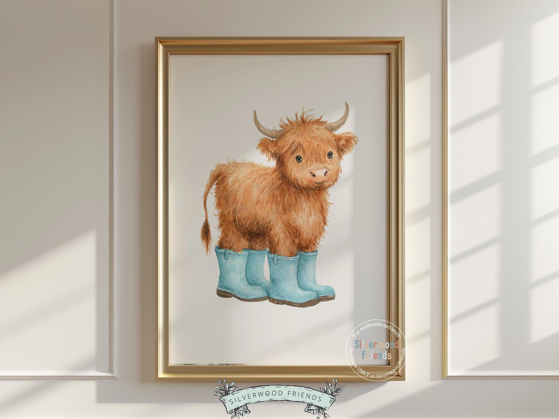 Highland Cow Nursery Print, Blue Highland Cow Nursery Decor, Watercolor Highland Cow Gift, Kids Farm Bedroom Wall Decor Digital Print