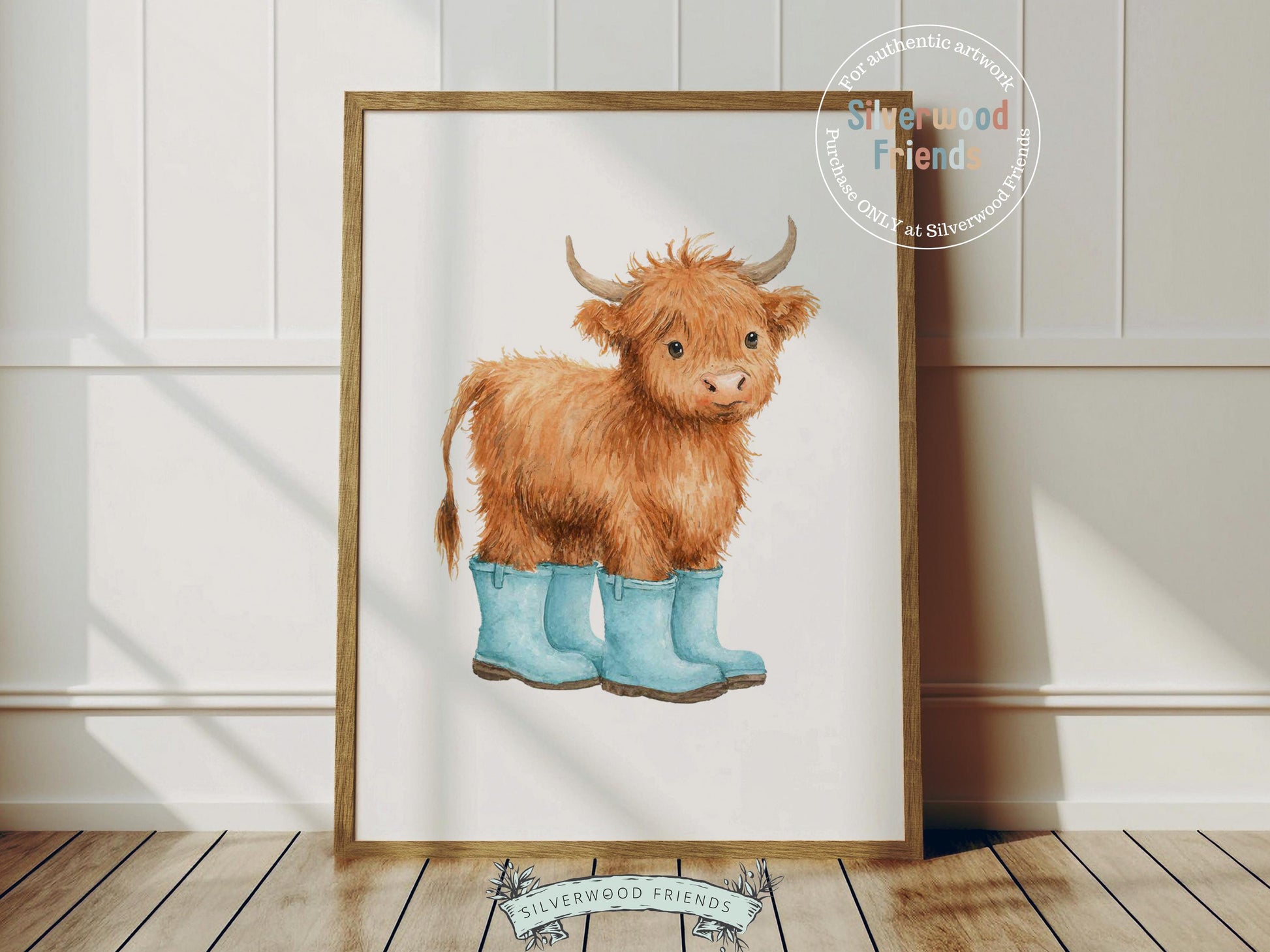 Highland Cow Nursery Print, Blue Highland Cow Nursery Decor, Watercolor Highland Cow Gift, Kids Farm Bedroom Wall Decor Digital Print