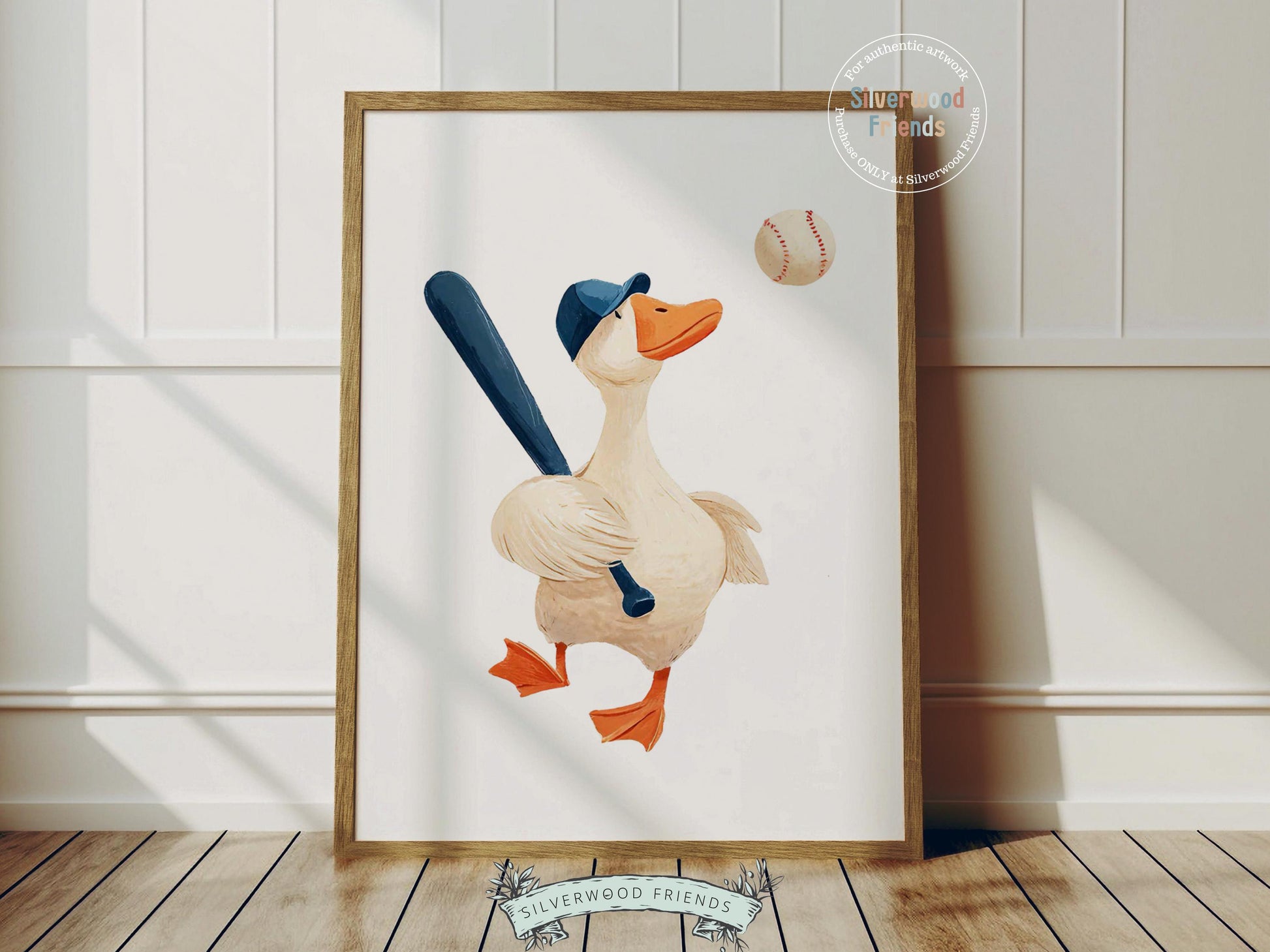 Set of 3 Baseball Duck Nursery Prints, Navy Blue Sports Nursery Decor, Softball Nursery Wall Art, Silly Goose Nursery Digital Print