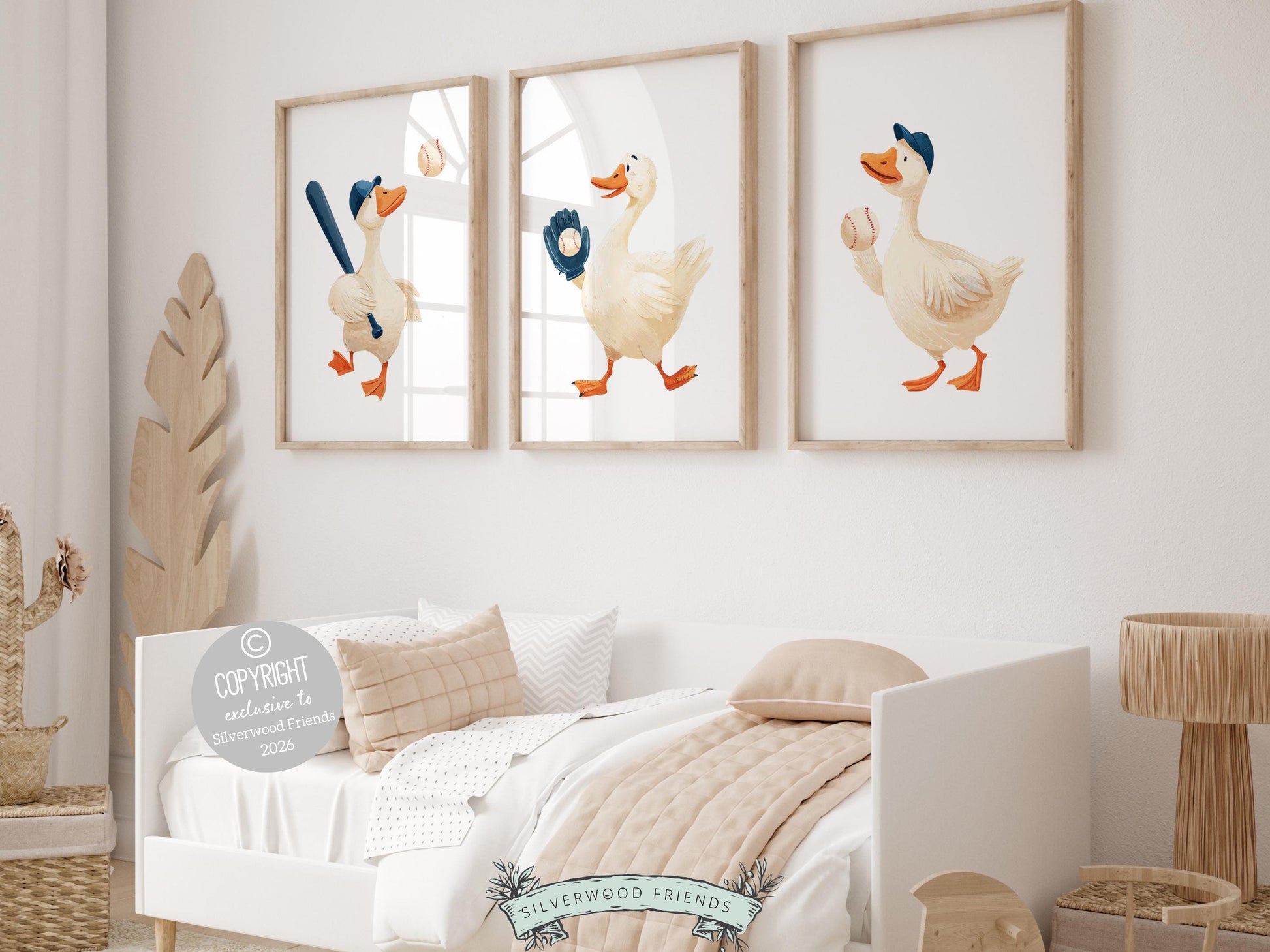 Set of 3 Baseball Duck Nursery Prints, Navy Blue Sports Nursery Decor, Softball Nursery Wall Art, Silly Goose Nursery Digital Print