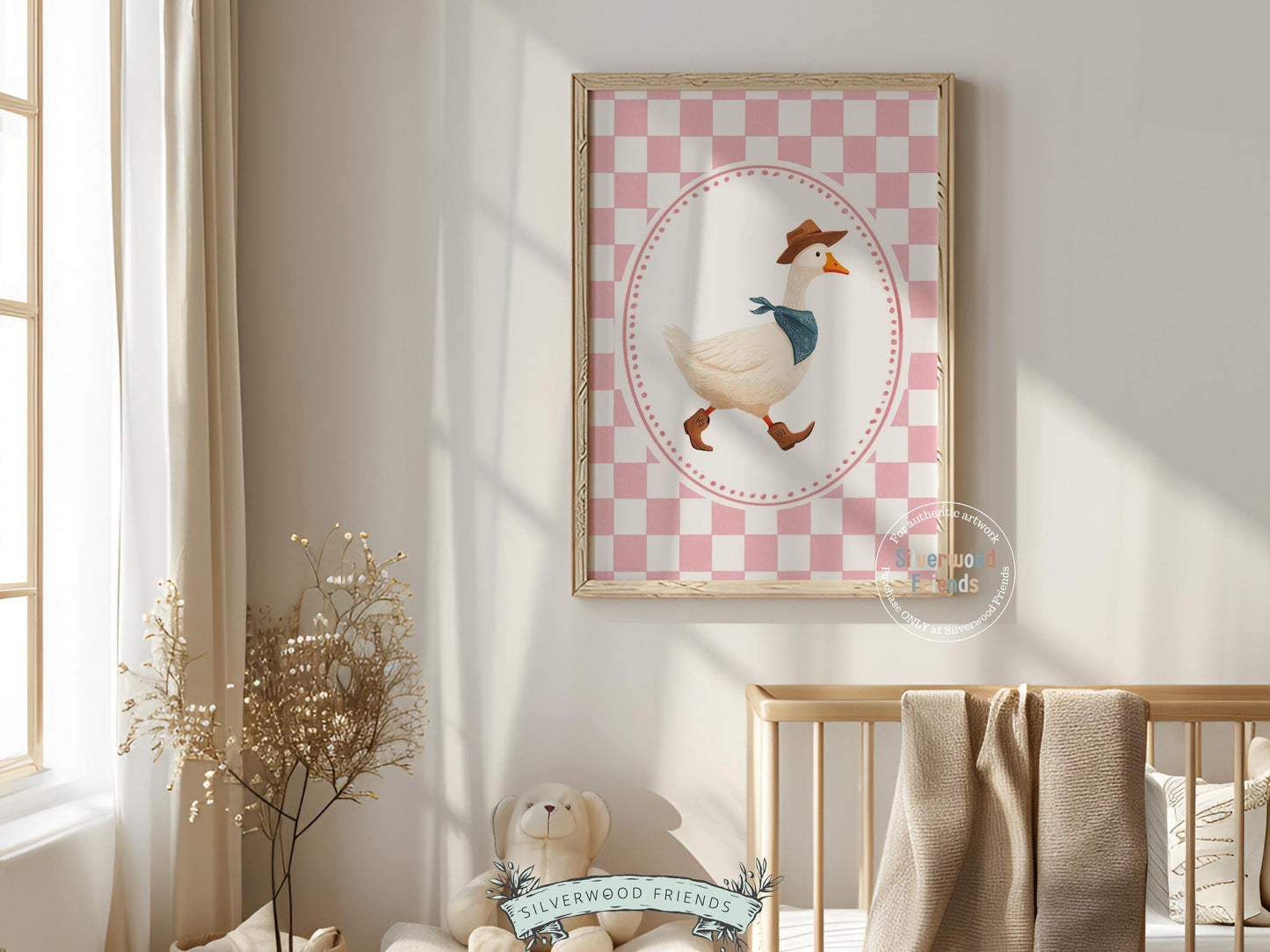Vintage Cowboy Goose Nursery Wall Art, Toddler Cowgirl Western Theme, Pink Baby Girl Nursery Wall Decor, Western Duck Nursery Digital Print