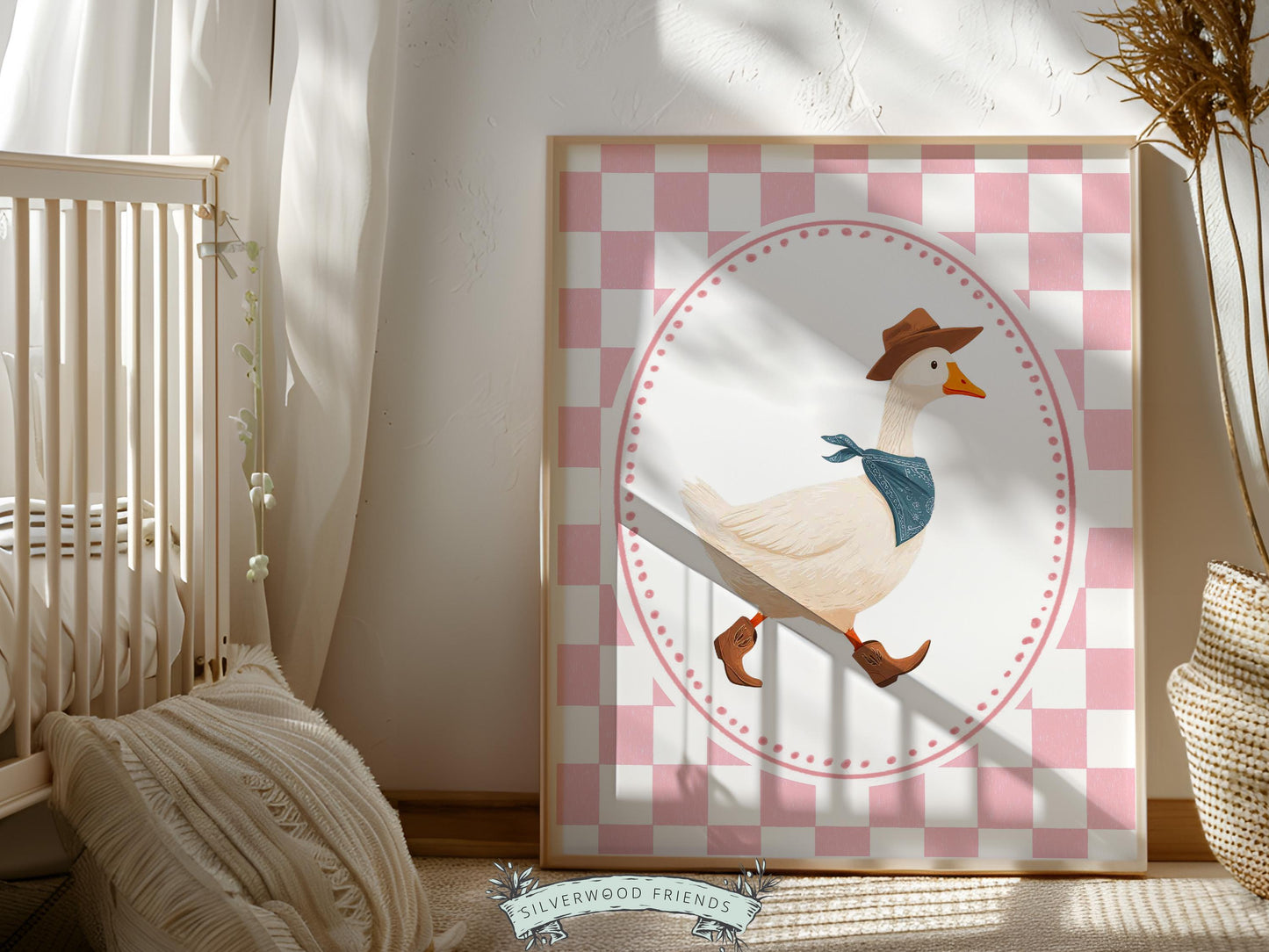 Vintage Cowboy Goose Nursery Wall Art, Toddler Cowgirl Western Theme, Pink Baby Girl Nursery Wall Decor, Western Duck Nursery Digital Print