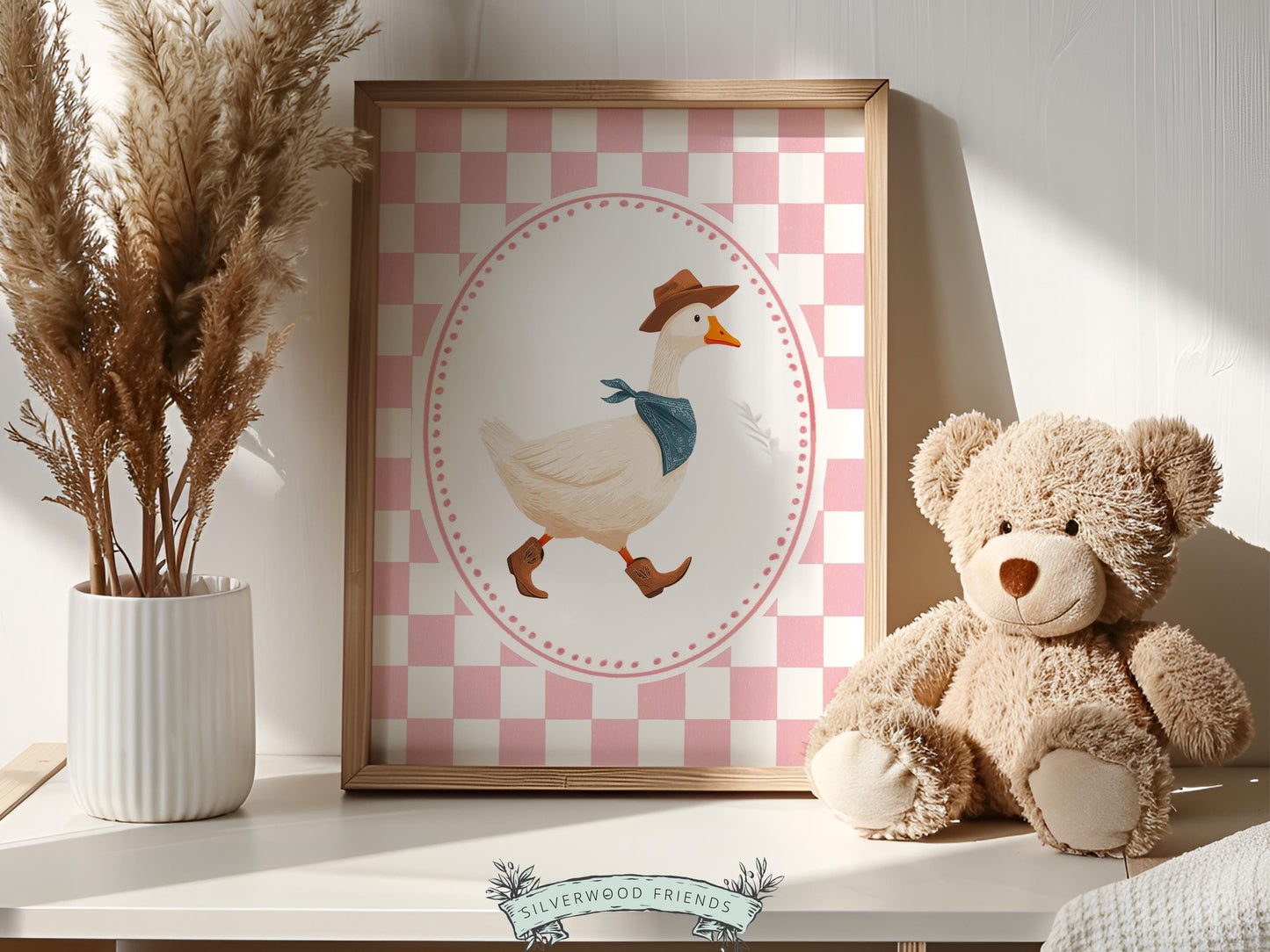 Vintage Cowboy Goose Nursery Wall Art, Toddler Cowgirl Western Theme, Pink Baby Girl Nursery Wall Decor, Western Duck Nursery Digital Print