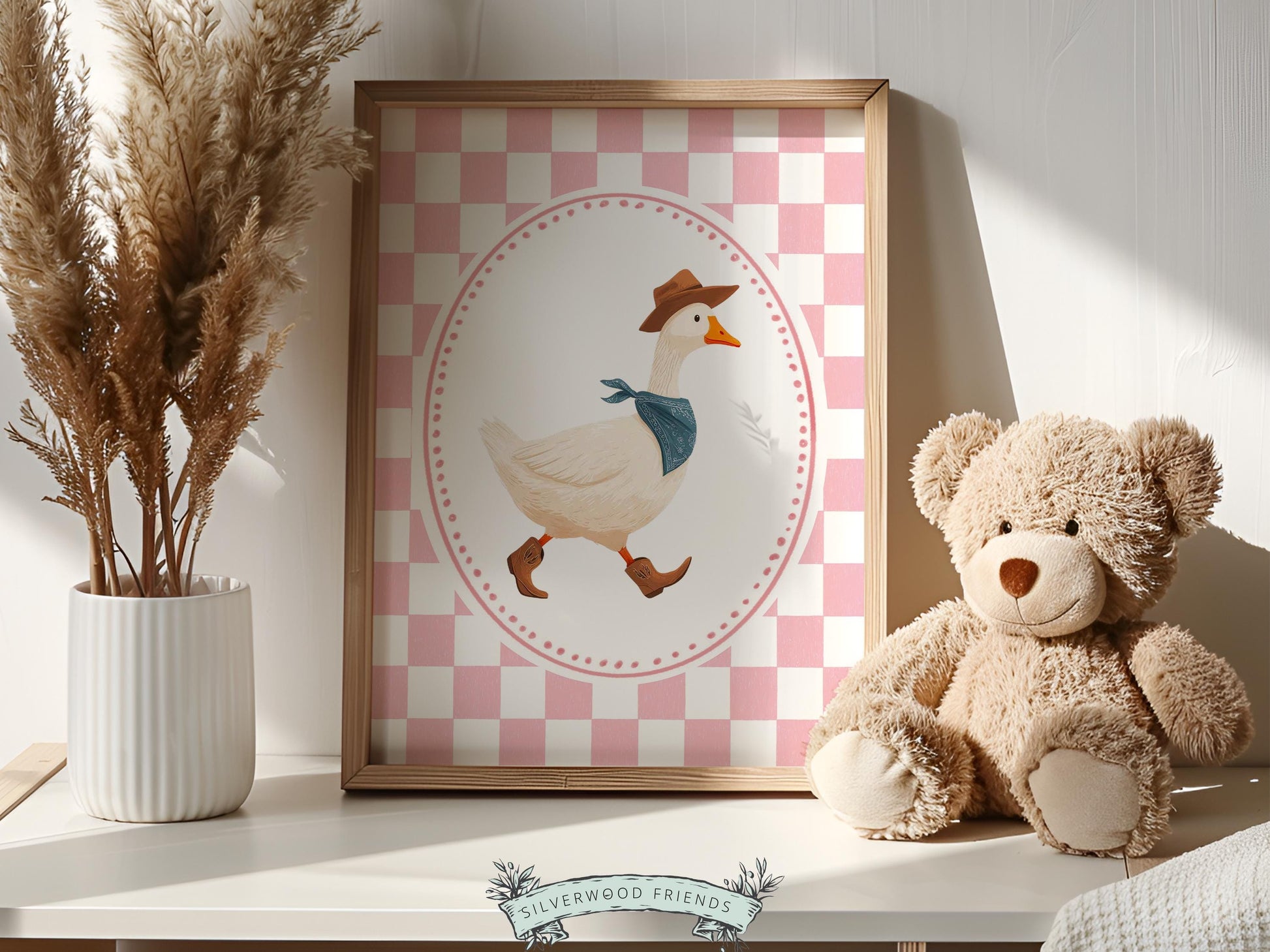 Vintage Cowboy Goose Nursery Wall Art, Toddler Cowgirl Western Theme, Pink Baby Girl Nursery Wall Decor, Western Duck Nursery Digital Print