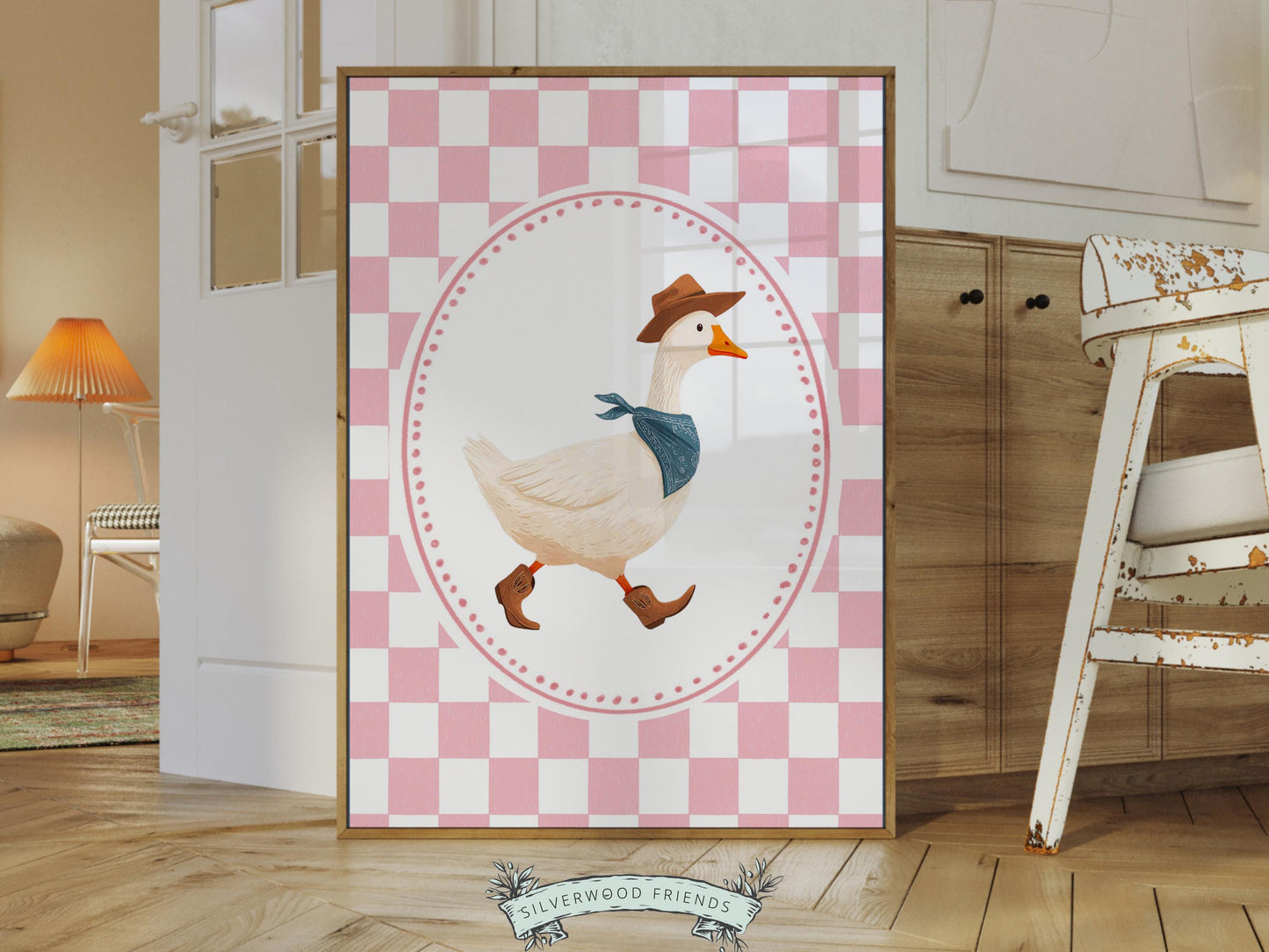 Vintage Cowboy Goose Nursery Wall Art, Toddler Cowgirl Western Theme, Pink Baby Girl Nursery Wall Decor, Western Duck Nursery Digital Print