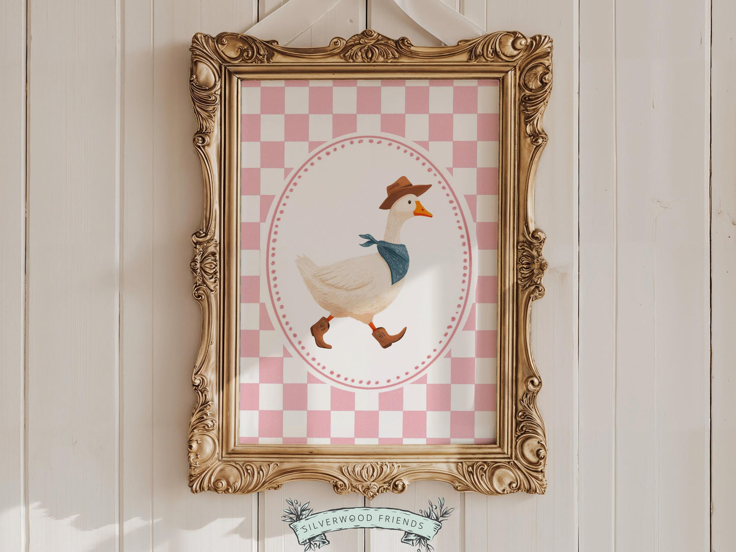 Vintage Cowboy Goose Nursery Wall Art, Toddler Cowgirl Western Theme, Pink Baby Girl Nursery Wall Decor, Western Duck Nursery Digital Print
