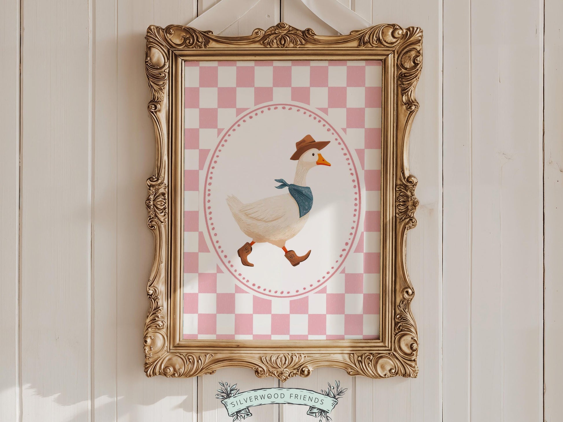 Vintage Cowboy Goose Nursery Wall Art, Toddler Cowgirl Western Theme, Pink Baby Girl Nursery Wall Decor, Western Duck Nursery Digital Print