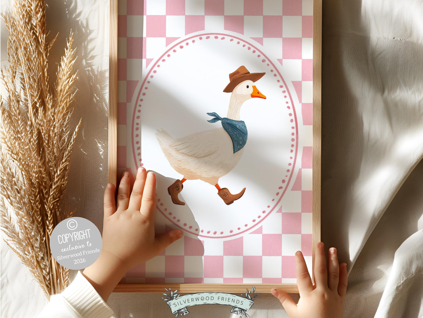 Vintage Cowboy Goose Nursery Wall Art, Toddler Cowgirl Western Theme, Pink Baby Girl Nursery Wall Decor, Western Duck Nursery Digital Print