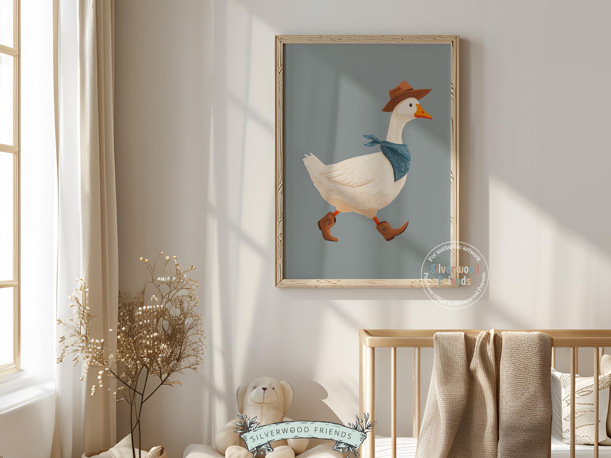 Cowboy Goose Nursery Print, Western Baby Boy Decor, Baby Boy Blue Nursery Wall Art (Digital Download)
