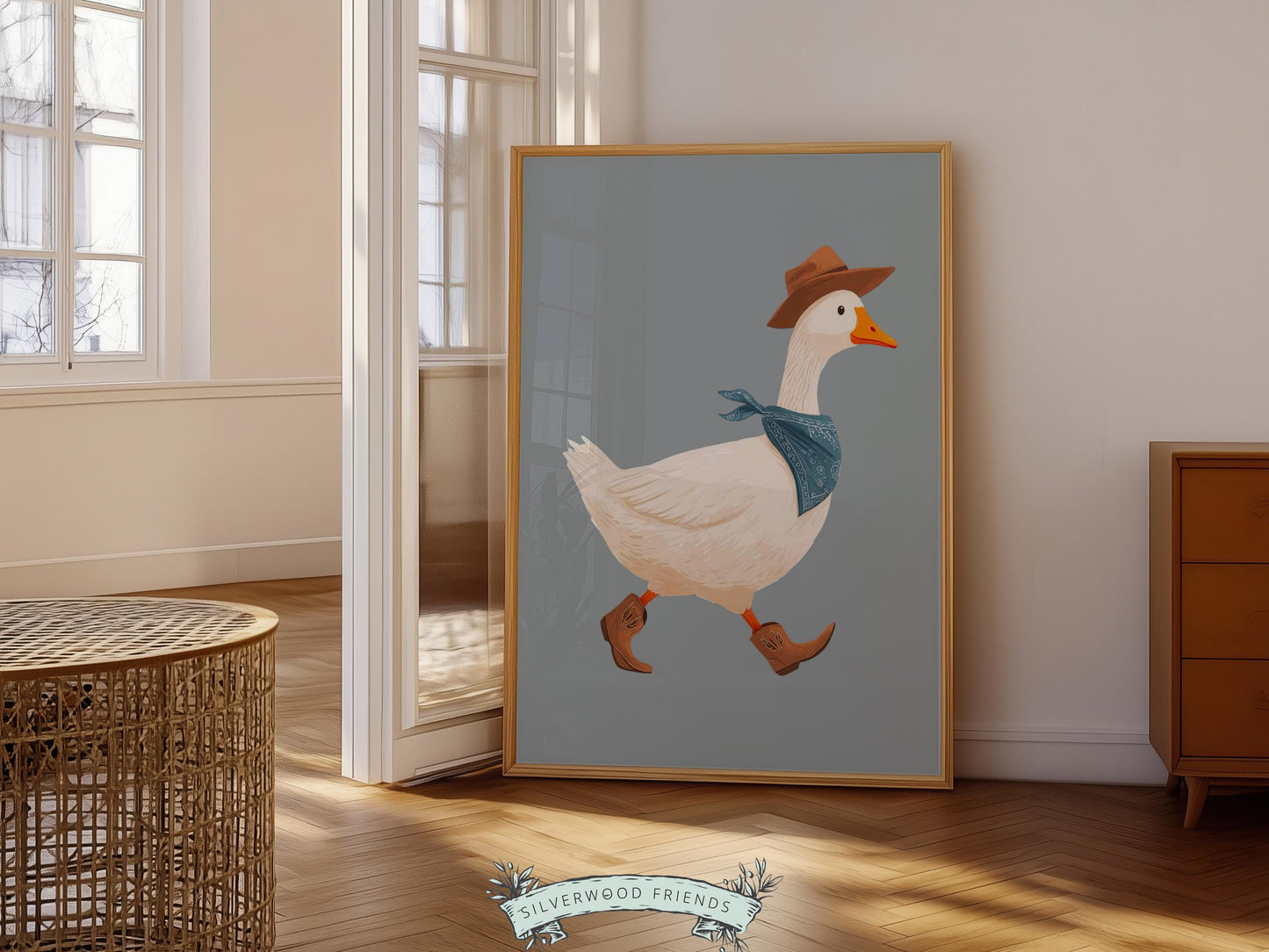 Cowboy Goose Nursery Print, Western Baby Boy Decor, Baby Boy Blue Nursery Wall Art (Digital Download)