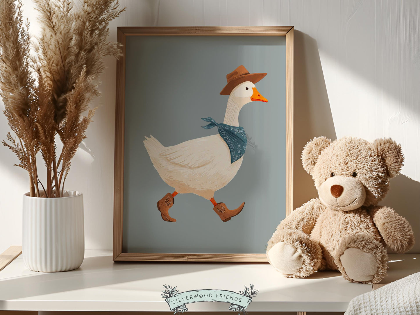 Cowboy Goose Nursery Print, Western Baby Boy Decor, Baby Boy Blue Nursery Wall Art (Digital Download)