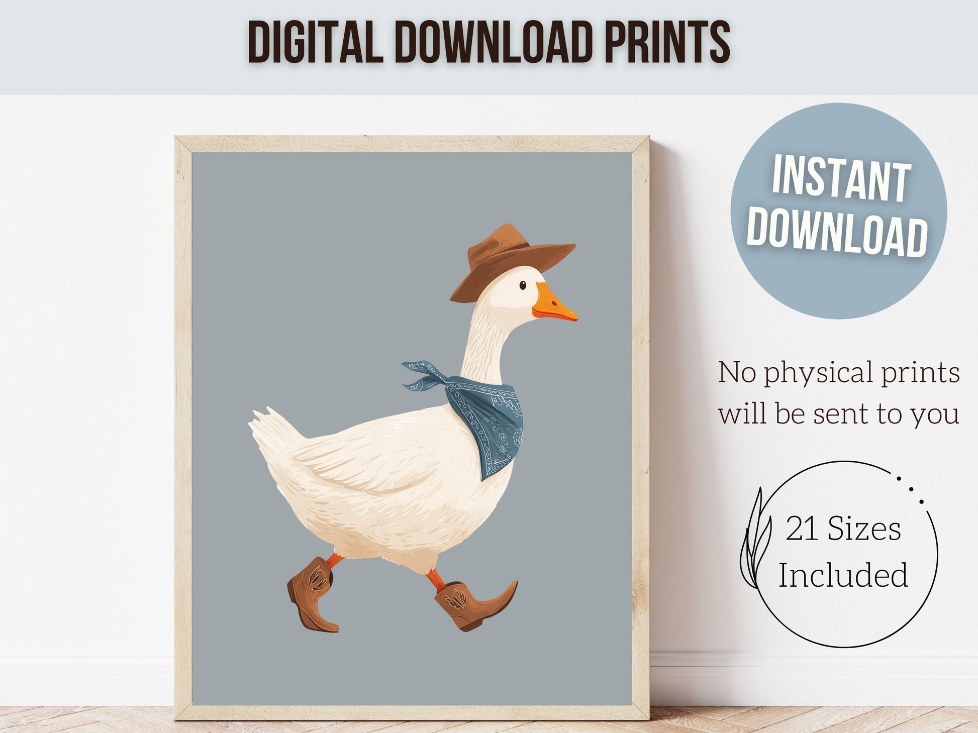 Cowboy Goose Nursery Print, Western Baby Boy Decor, Baby Boy Blue Nursery Wall Art (Digital Download)