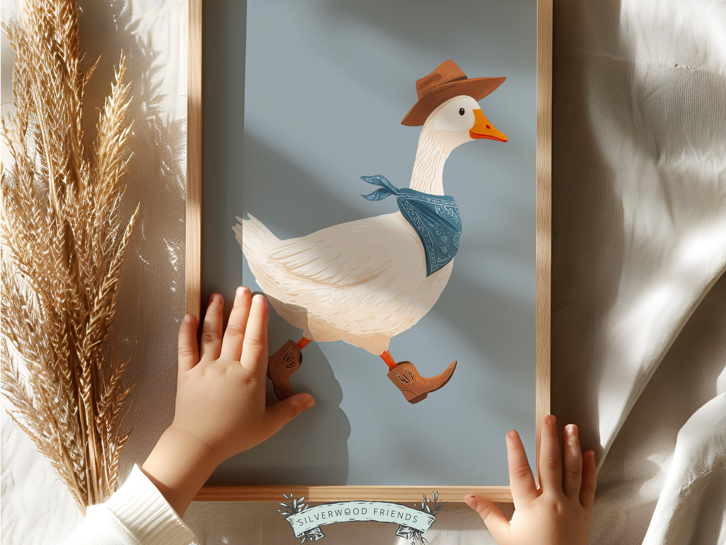 Cowboy Goose Nursery Print, Western Baby Boy Decor, Baby Boy Blue Nursery Wall Art (Digital Download)