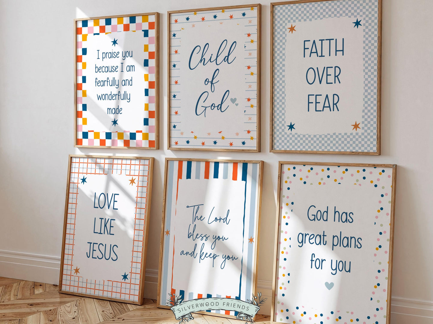 Set of 6 Christian Kids Wall Art Prints, Bible Verse Nursery Decor, Faith Based Kids Room Decor, Motivational Bible Quotes for Kids(Digital)