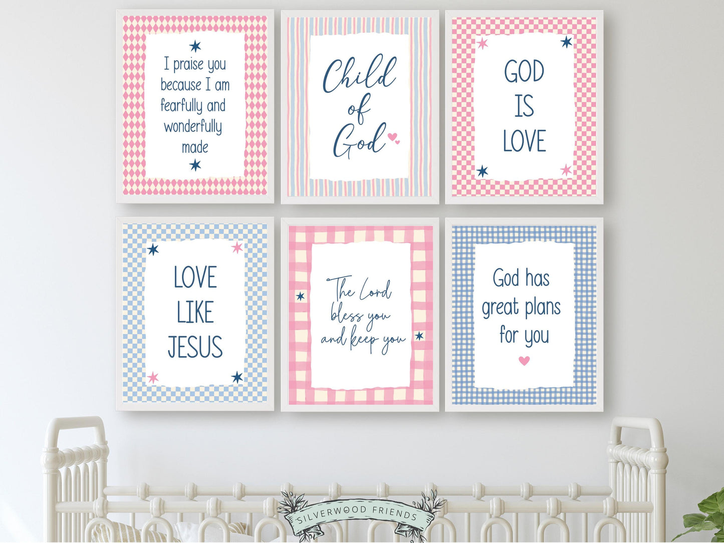 Set of 6 Christian Kids Wall Art Prints, Baby Girl Bible Verse Nursery Decor, Faith Based Kids Room Decor, Motivational Bible Quote(Digital)