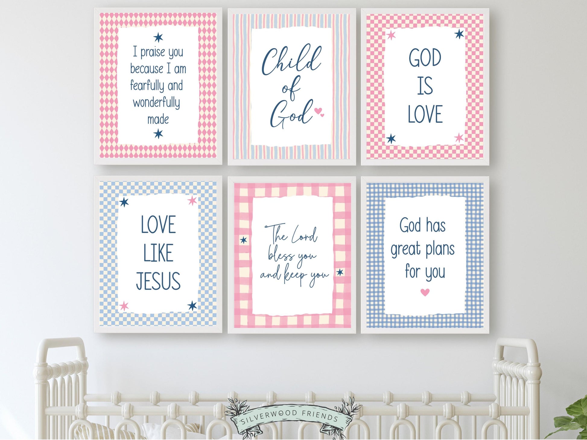 Set of 6 Christian Kids Wall Art Prints, Baby Girl Bible Verse Nursery Decor, Faith Based Kids Room Decor, Motivational Bible Quote(Digital)