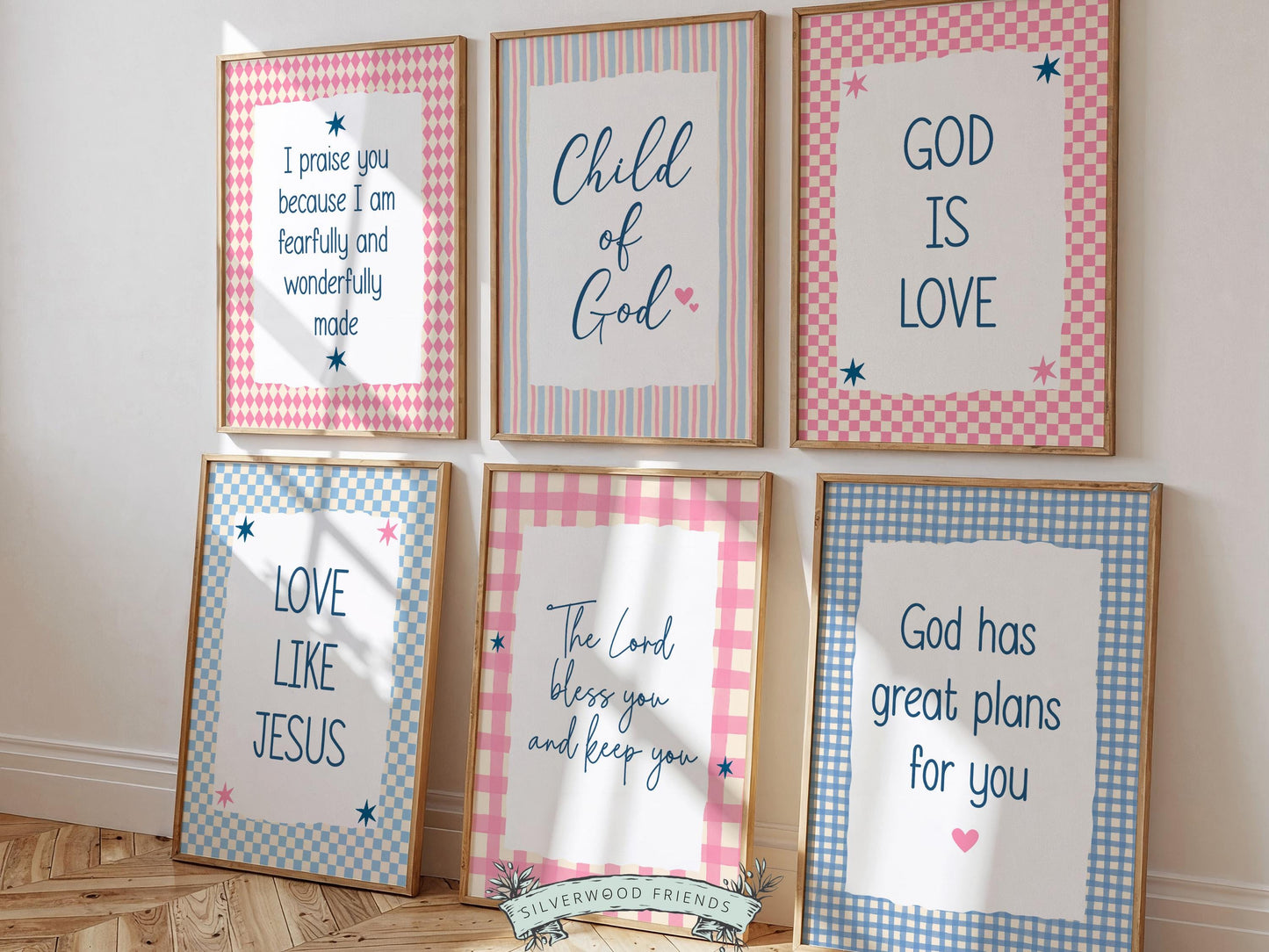 Set of 6 Christian Kids Wall Art Prints, Baby Girl Bible Verse Nursery Decor, Faith Based Kids Room Decor, Motivational Bible Quote(Digital)