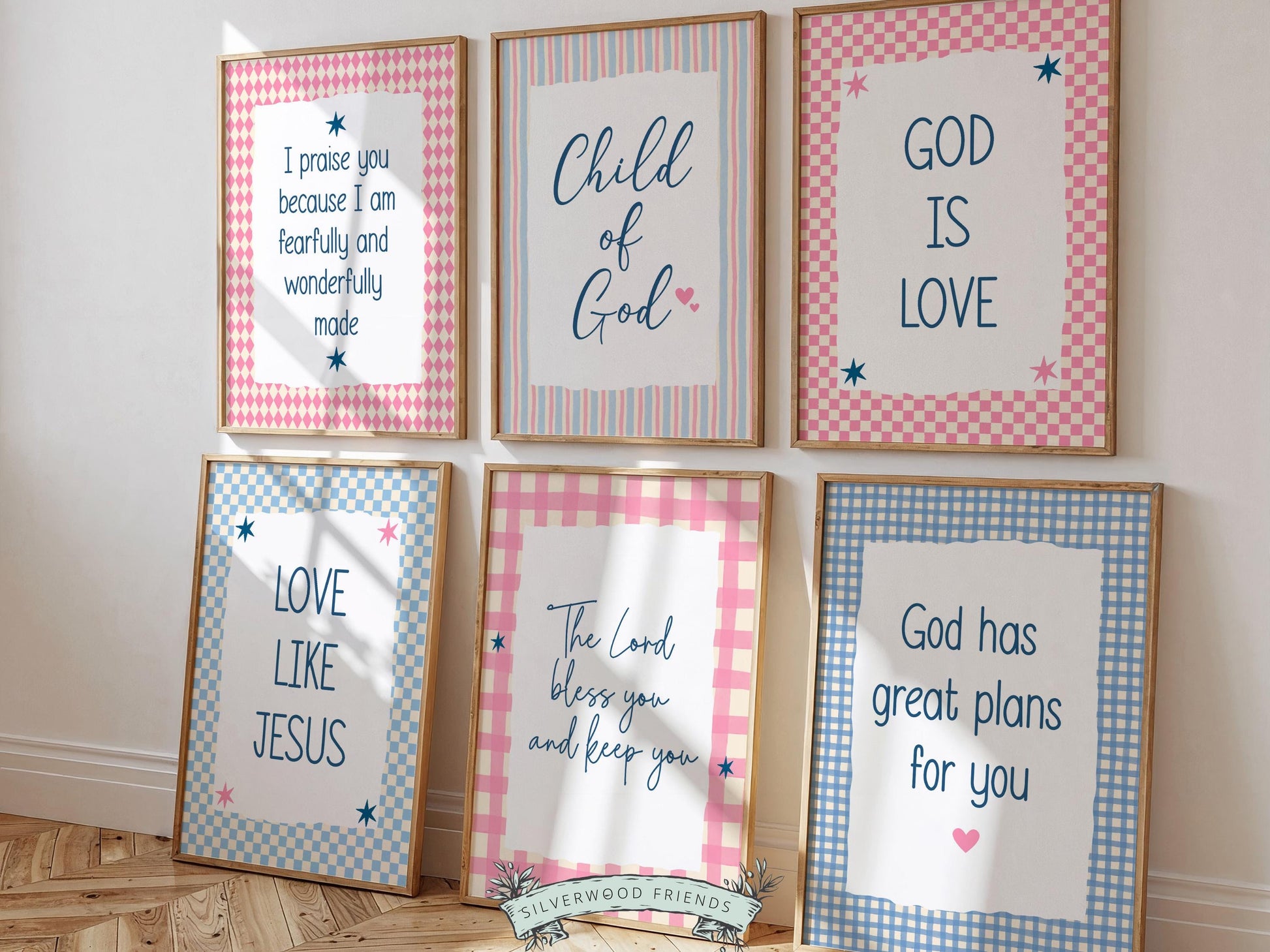 Set of 6 Christian Kids Wall Art Prints, Baby Girl Bible Verse Nursery Decor, Faith Based Kids Room Decor, Motivational Bible Quote(Digital)