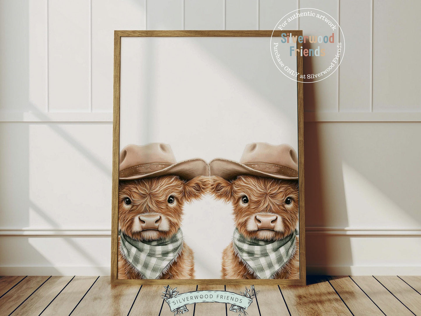Peeking Baby Highland Cow Nursery Prints, Sage Green Highland Cow Twin Nursery Decor, Cowboy Western Nursery Wall Art Digital Print Gift