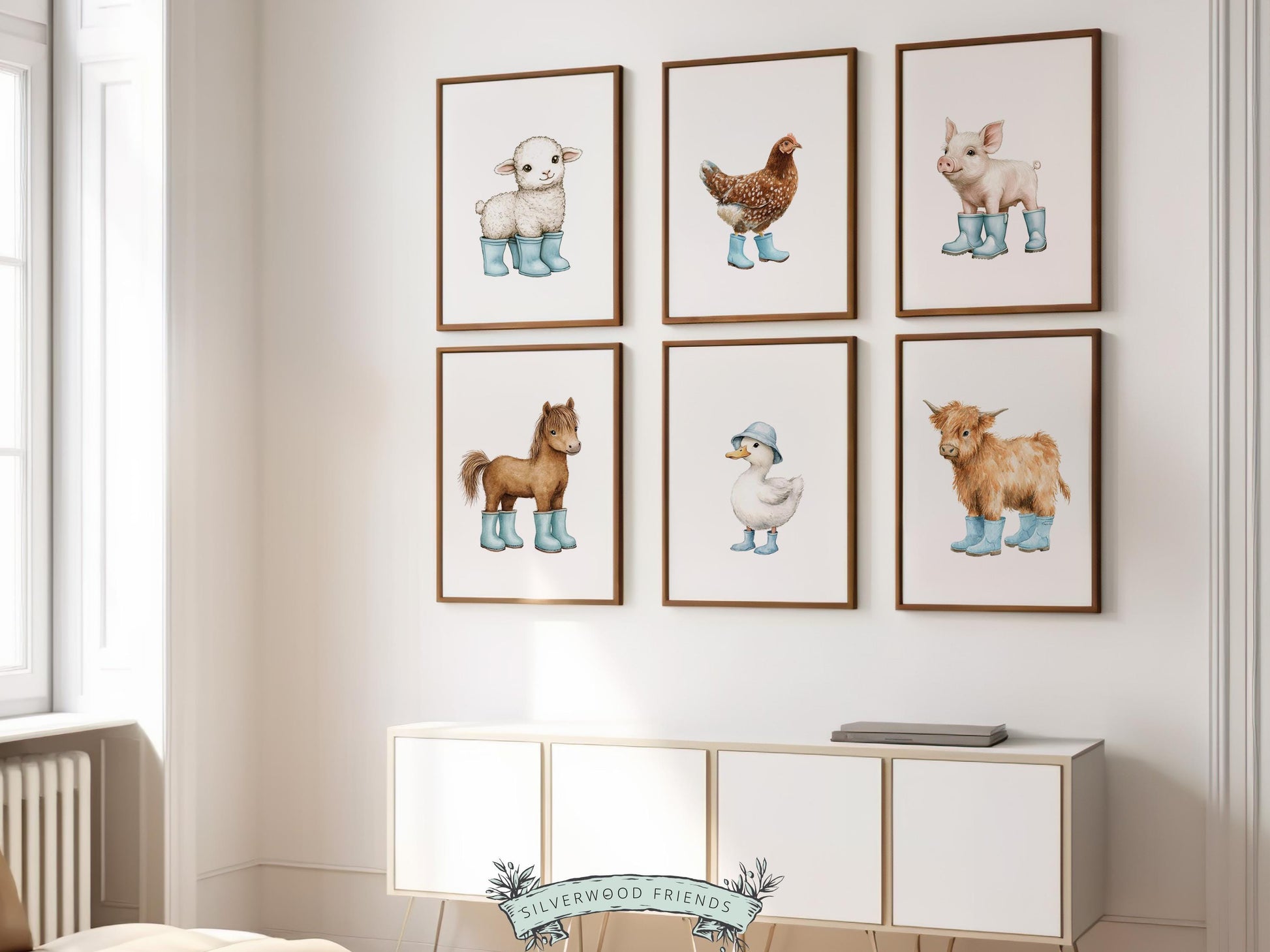 Baby Farm Animal Prints, Blue Farmyard Animal Nursery Decor (Digital Print)