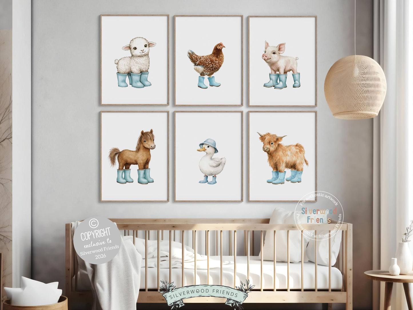 Baby Farm Animal Prints, Blue Farmyard Animal Nursery Decor (Digital Print)