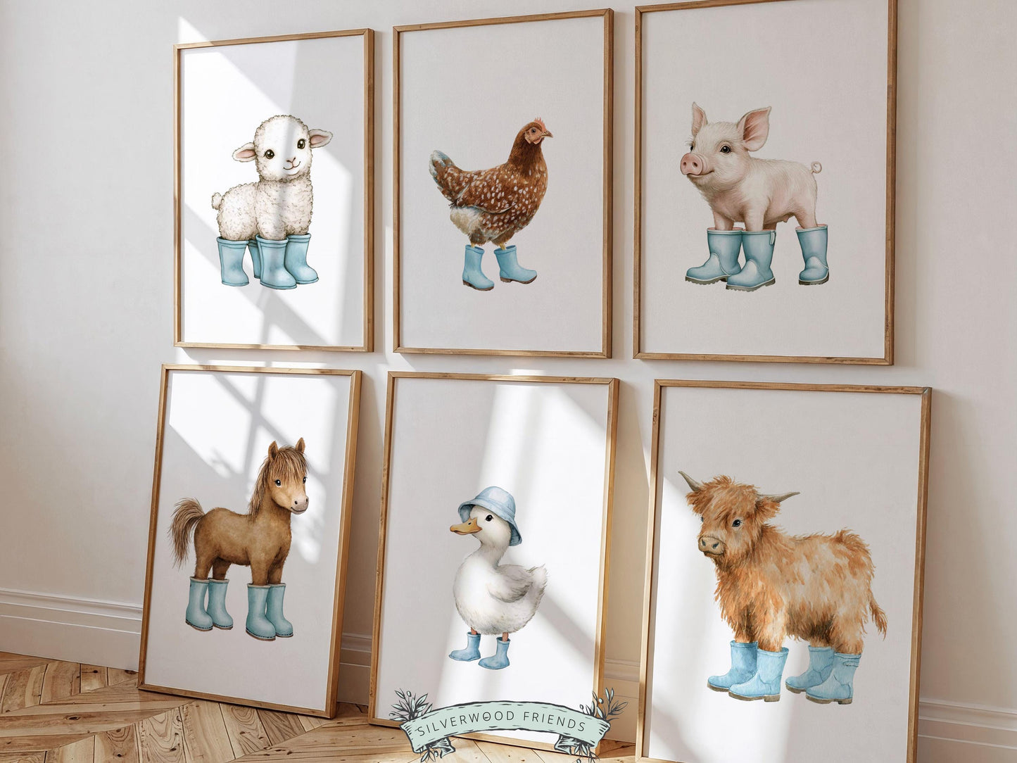 Baby Farm Animal Prints, Blue Farmyard Animal Nursery Decor (Digital Print)