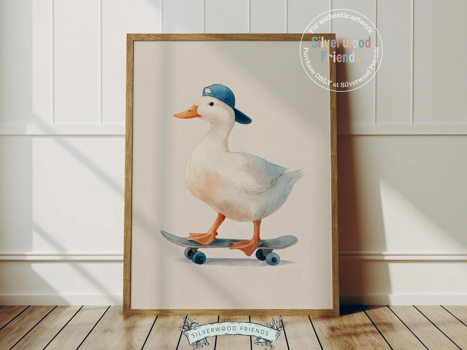 Add a touch of playful charm to your little one’s space with our adorable watercolor Duck on a Skateboard print, designed in a soft, whimsical style that suits nurseries, playrooms, or kids’ bedrooms. A thoughtful and versatile baby shower gift, this sweet duck print is sure to be treasured for years to come.
