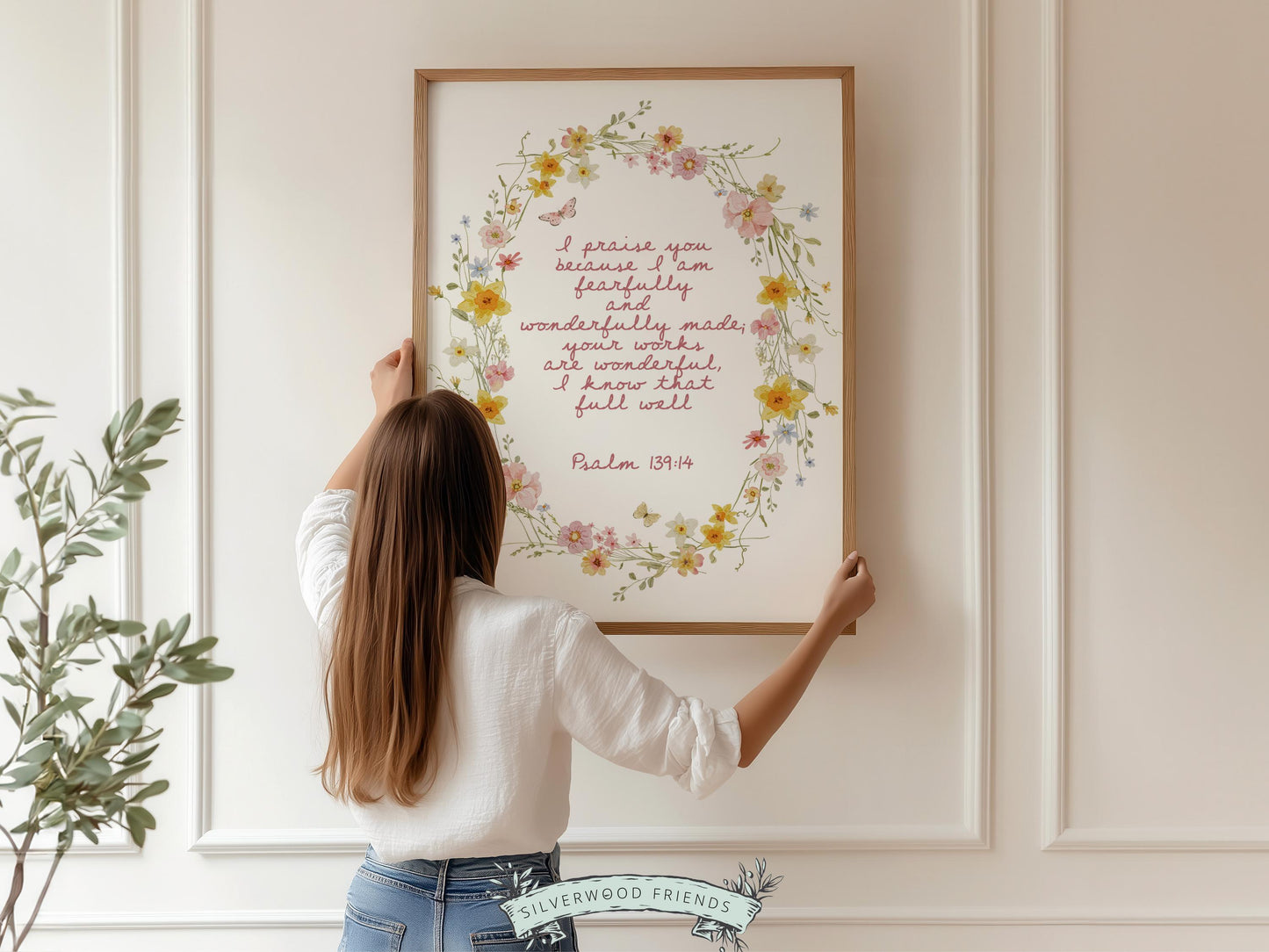 Psalm 139:14 Nursery Wall Art, Fearfully and Wonderfully Made Bible Verse Print, Baby Girl Floral Christian Nursery Decor, Digital Download