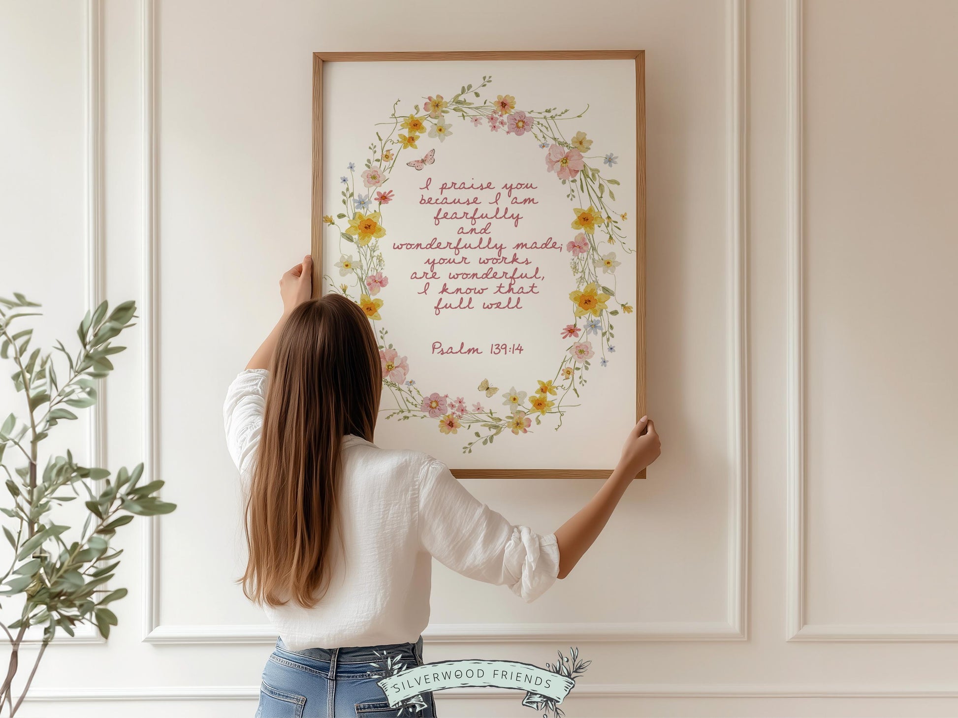 Psalm 139:14 Nursery Wall Art, Fearfully and Wonderfully Made Bible Verse Print, Baby Girl Floral Christian Nursery Decor, Digital Download