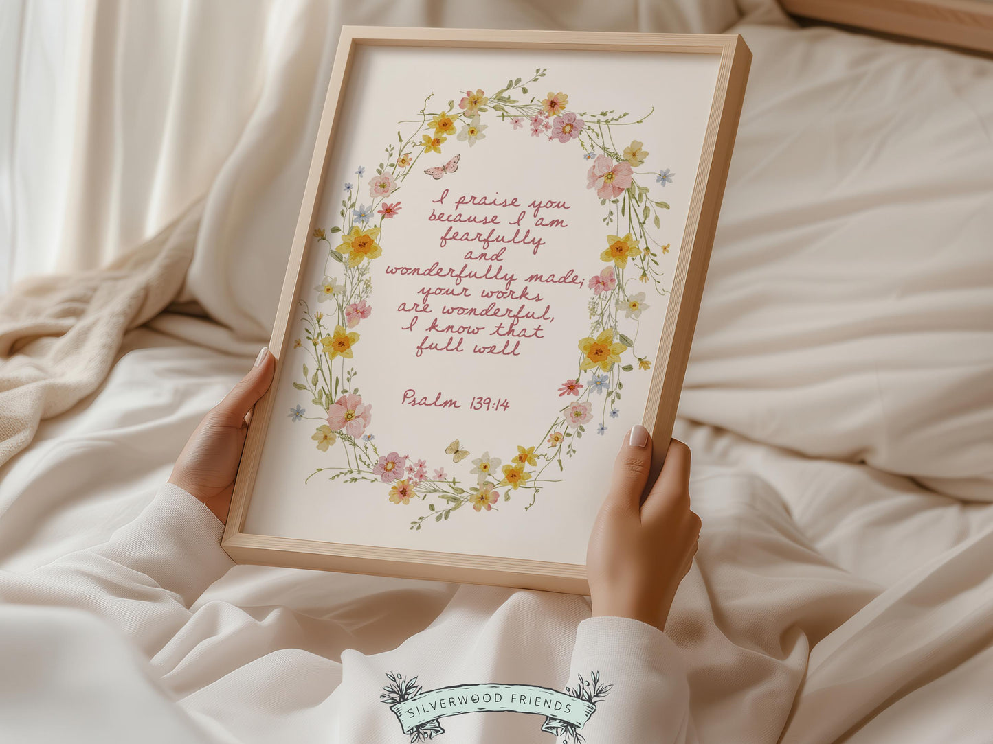 Psalm 139:14 Nursery Wall Art, Fearfully and Wonderfully Made Bible Verse Print, Baby Girl Floral Christian Nursery Decor, Digital Download